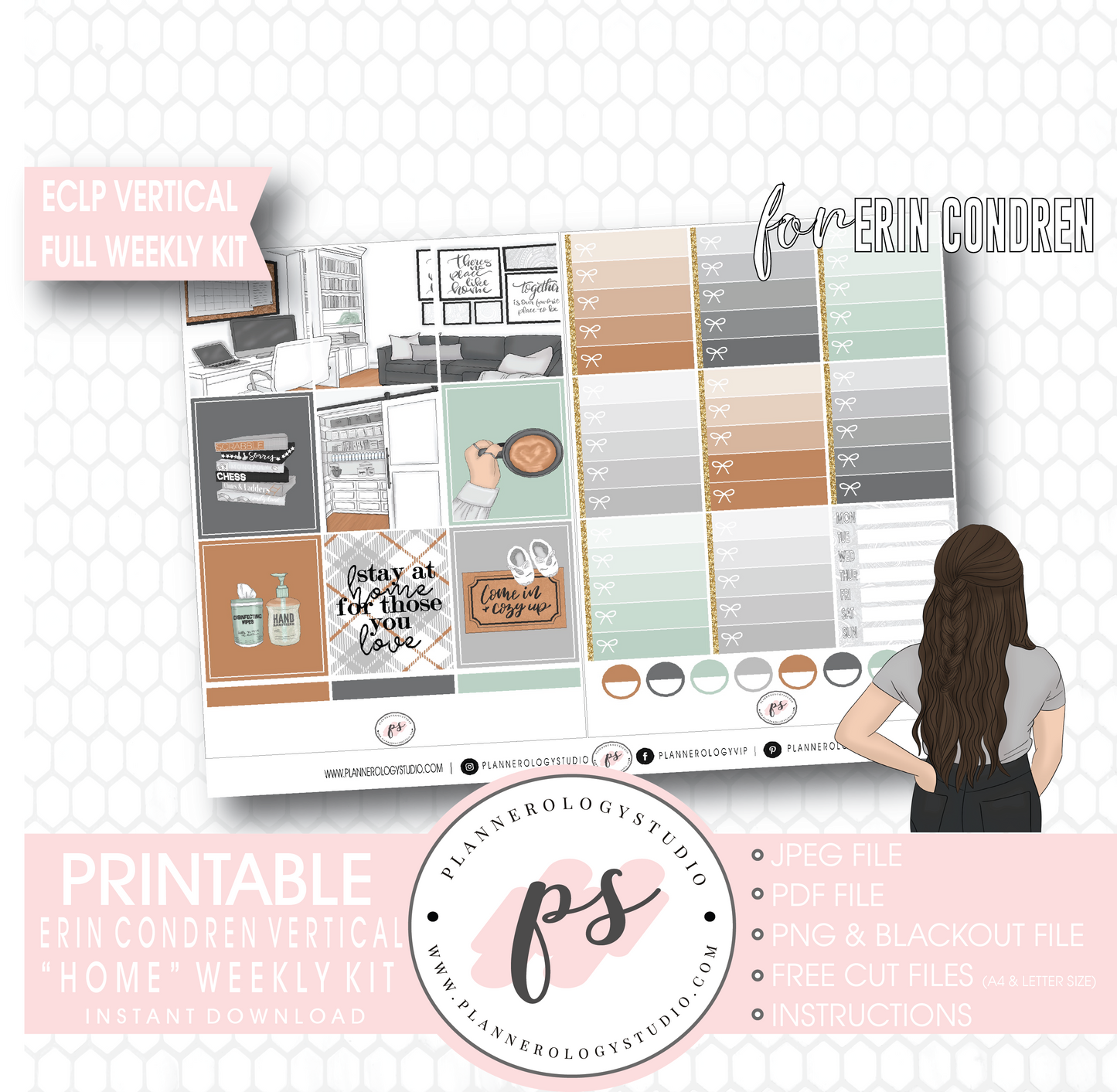 Home Full Weekly Kit Printable Planner Digital Stickers (for use with Erin Condren Vertical) - Plannerologystudio