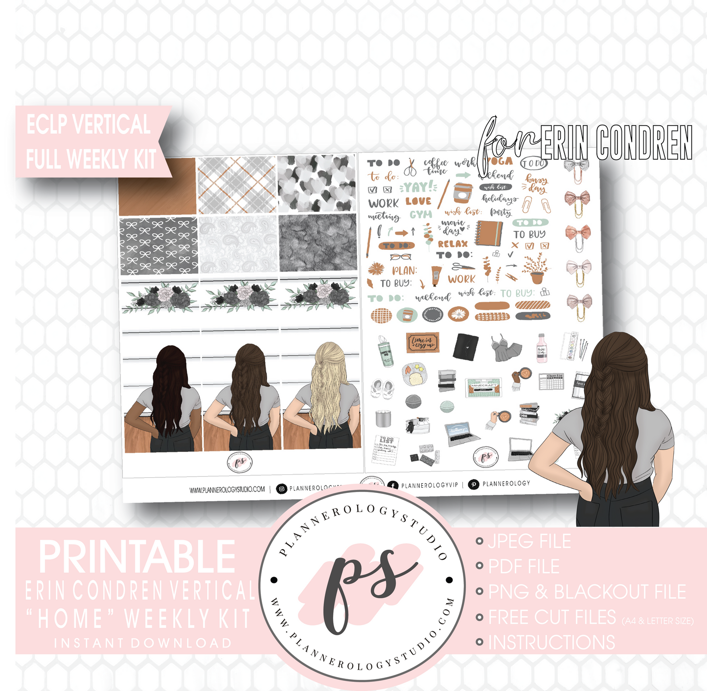 Home Full Weekly Kit Printable Planner Digital Stickers (for use with Erin Condren Vertical) - Plannerologystudio
