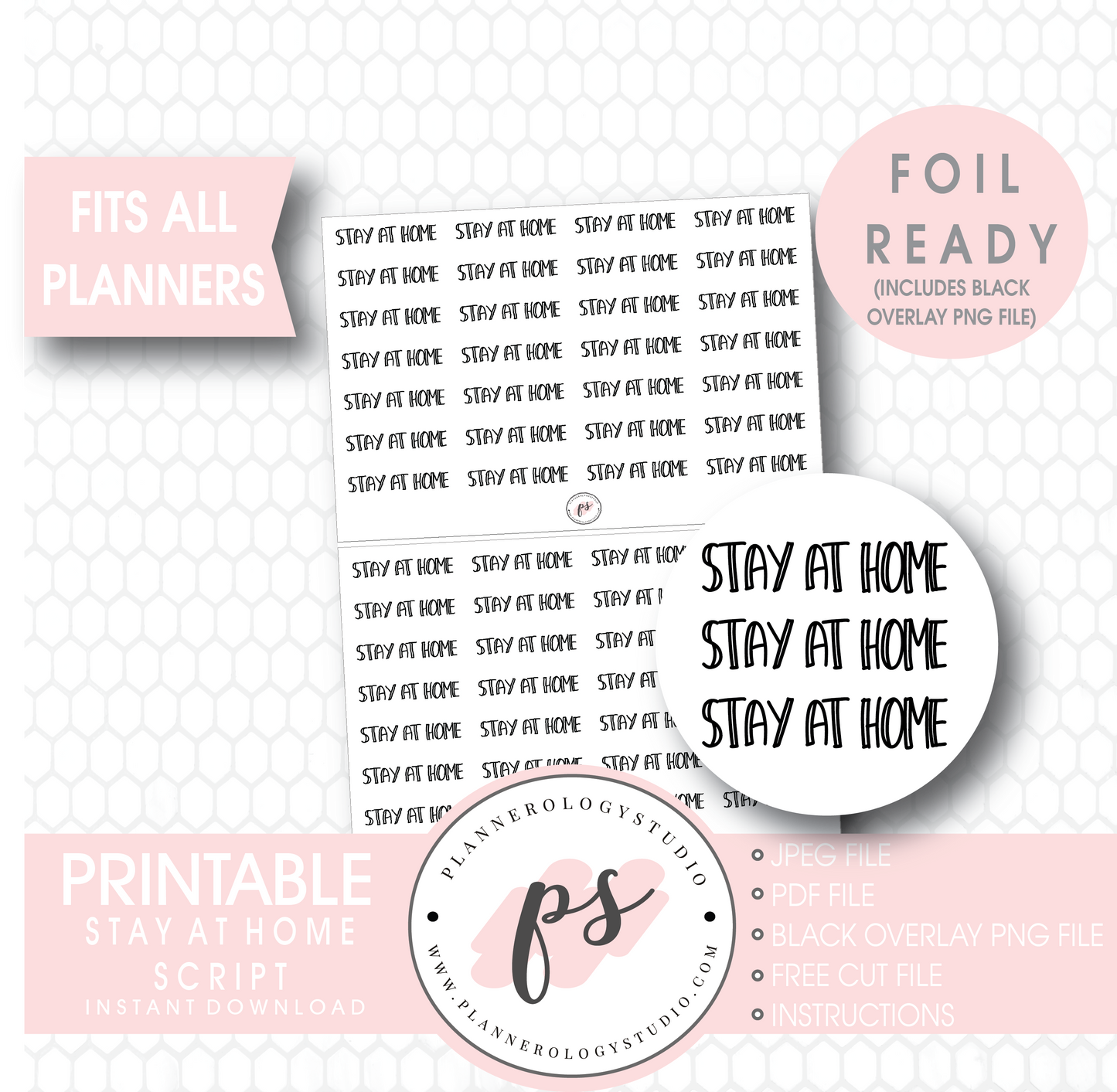 Stay at Home Bujo Script Digital Printable Planner Stickers (Foil Ready) - Plannerologystudio
