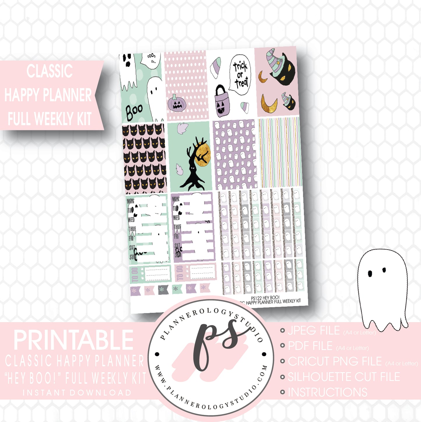 Hey Boo! Full Weekly Kit Printable Planner Stickers (for use with Classic Happy Planner) - Plannerologystudio