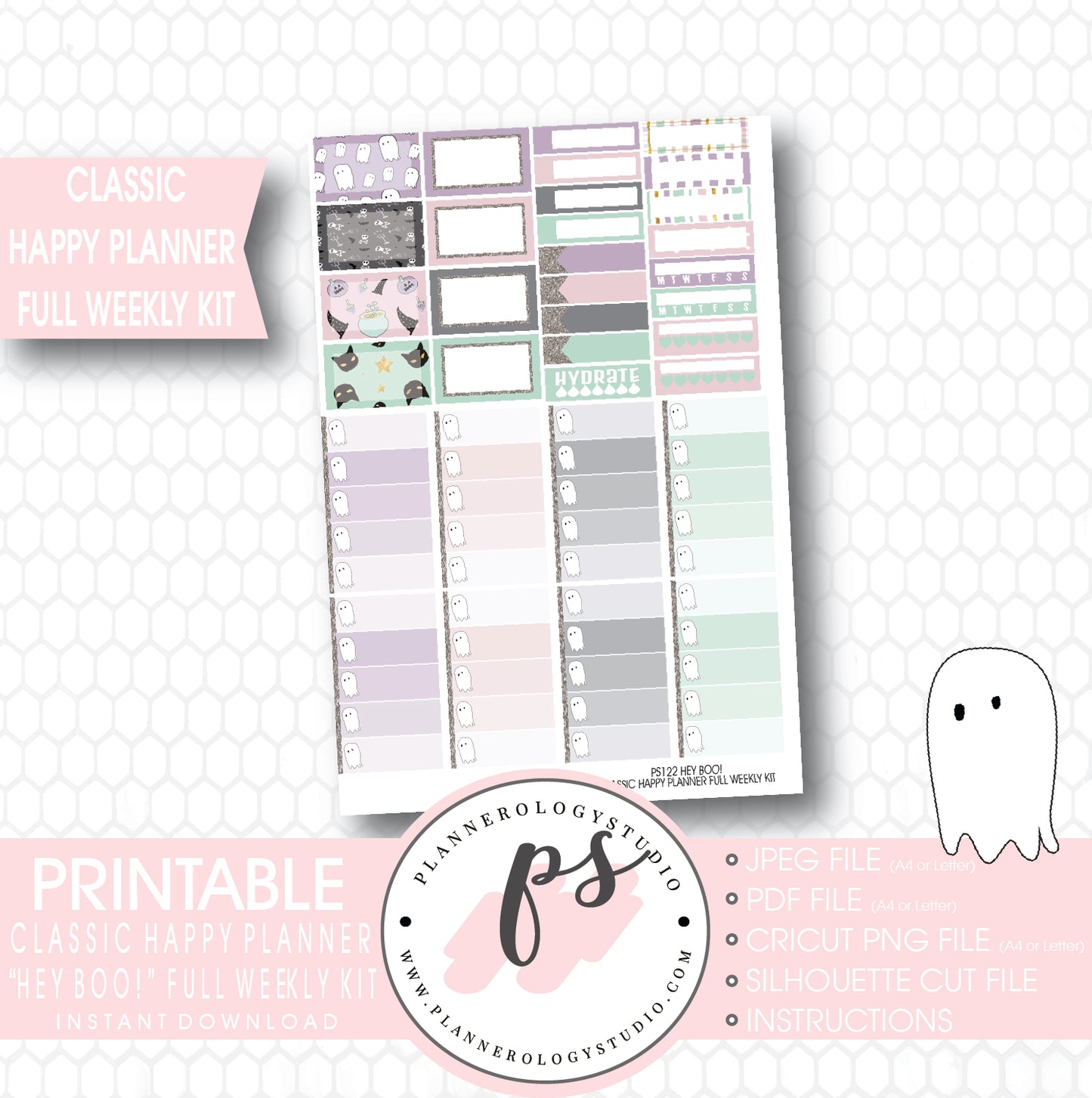 Hey Boo! Full Weekly Kit Printable Planner Stickers (for use with Classic Happy Planner) - Plannerologystudio