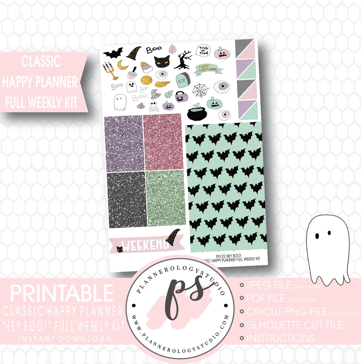 Hey Boo! Full Weekly Kit Printable Planner Stickers (for use with Classic Happy Planner) - Plannerologystudio