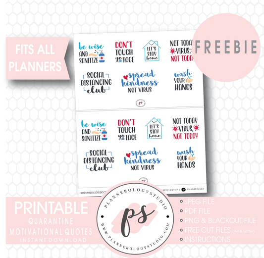 Quarantine Motivational Quotes Digital Printable Planner Stickers (Freebie) - Plannerologystudio