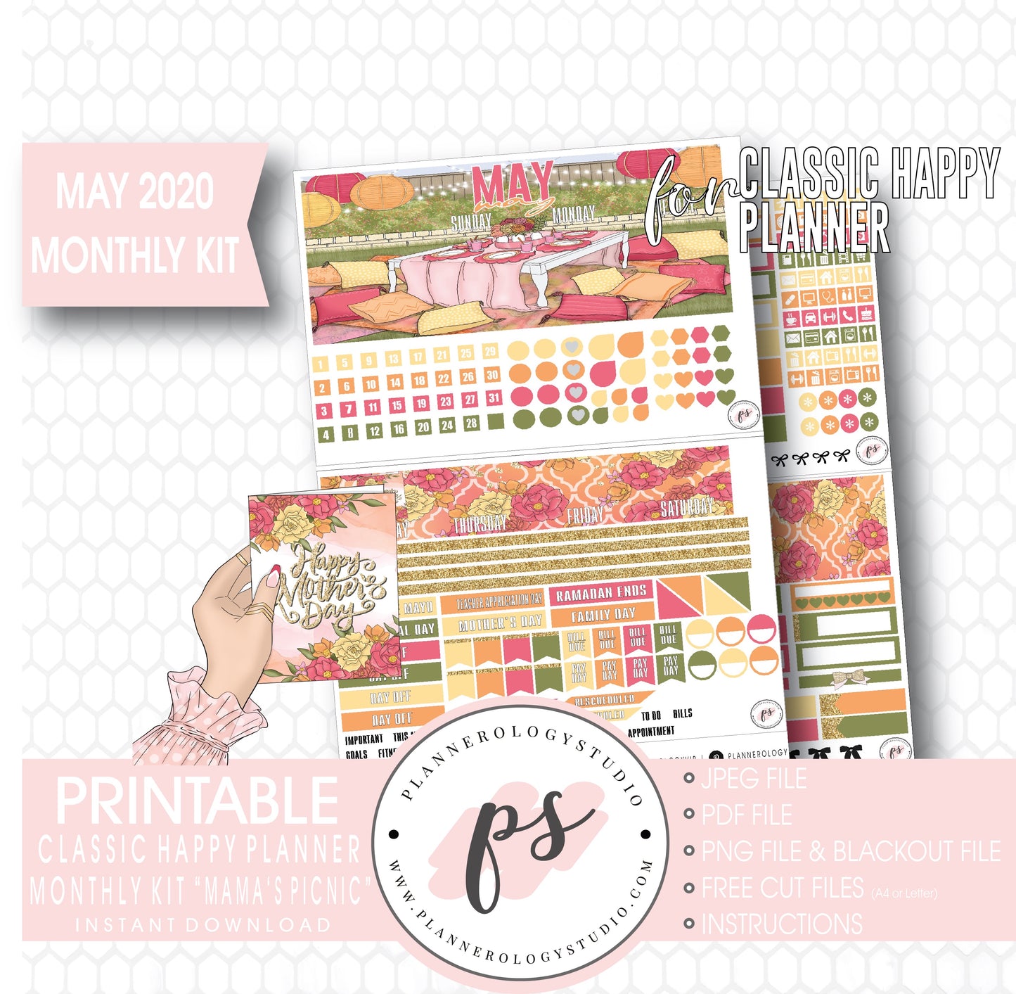 Mama's Picnic May 2020 Monthly View Kit Digital Printable Planner Stickers (for use with Classic Happy Planner) - Plannerologystudio