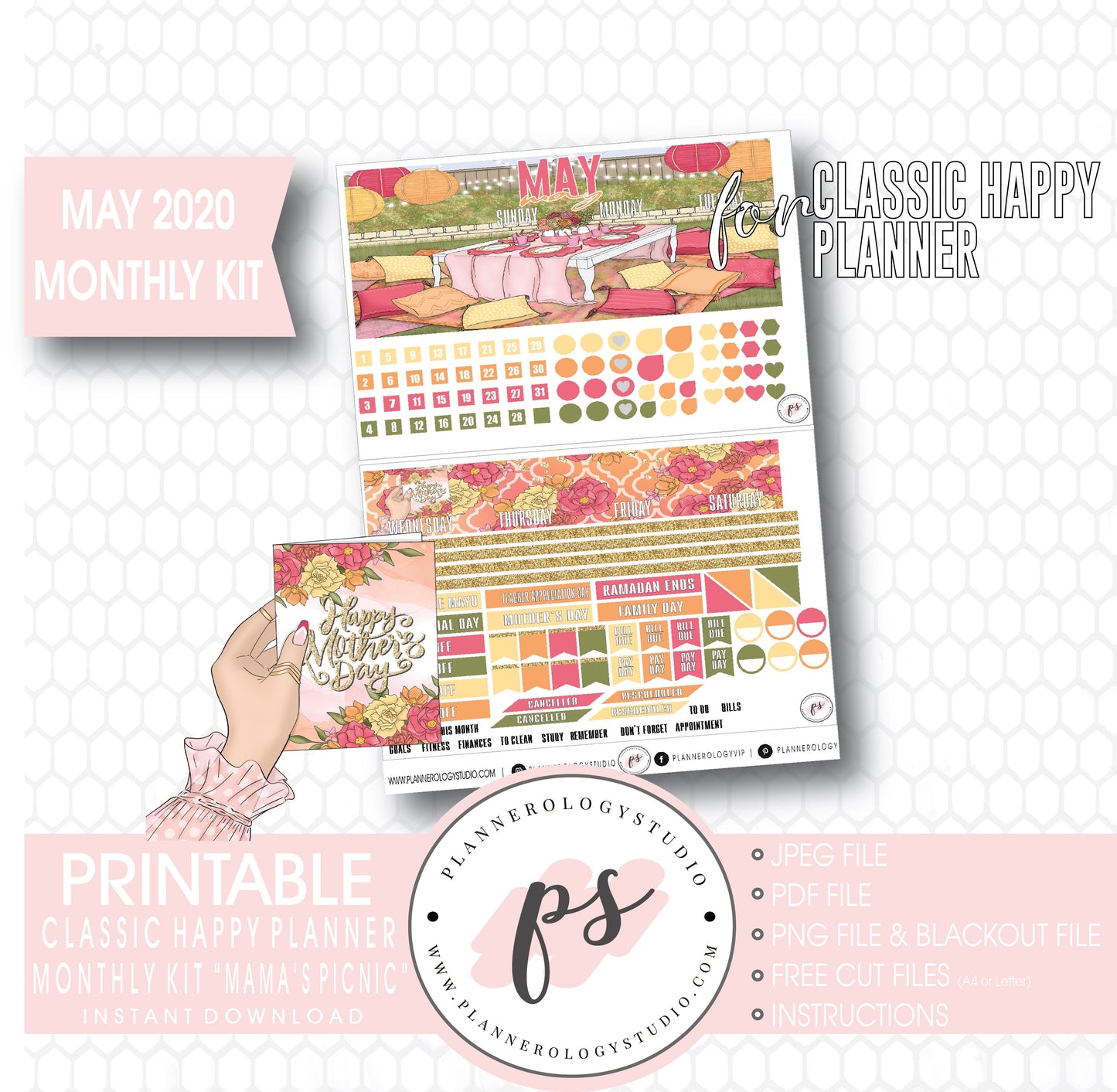 Mama's Picnic May 2020 Monthly View Kit Digital Printable Planner Stickers (for use with Classic Happy Planner) - Plannerologystudio