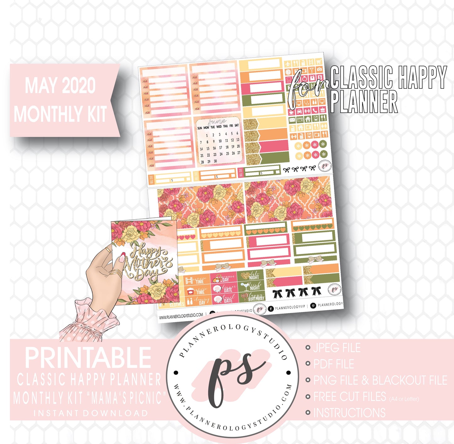 Mama's Picnic May 2020 Monthly View Kit Digital Printable Planner Stickers (for use with Classic Happy Planner) - Plannerologystudio