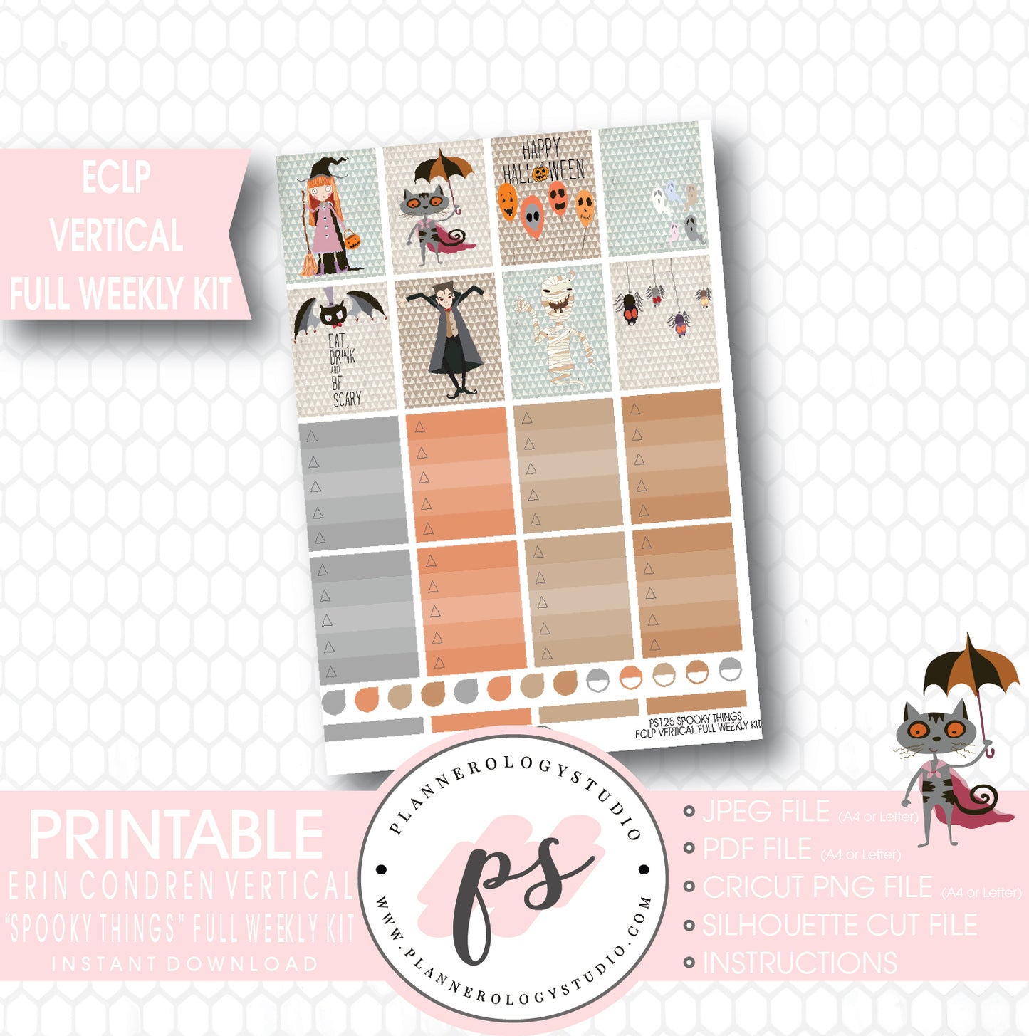 Spooky Things Full Weekly Kit Printable Planner Stickers (for use with ECLP Vertical) - Plannerologystudio