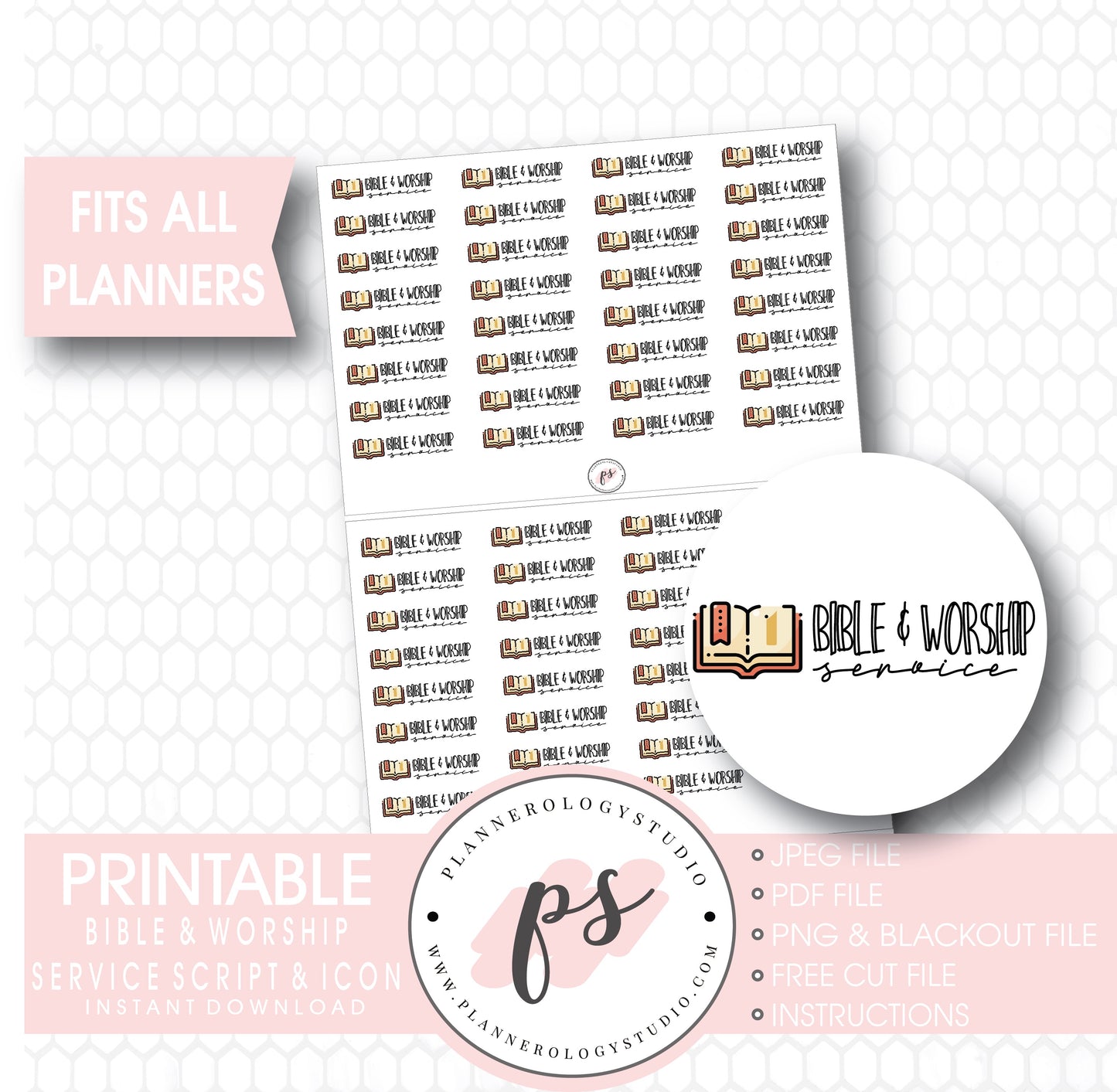Bible & Worship Service Bujo Script & Icon Digital Printable Planner Stickers - Plannerologystudio