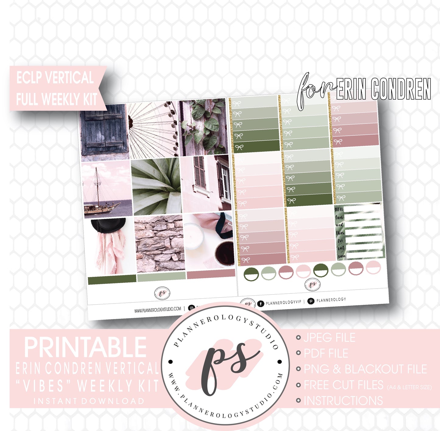 Vibes Stock Photo Full Weekly Kit Printable Planner Digital Stickers (for use with Erin Condren Vertical) - Plannerologystudio