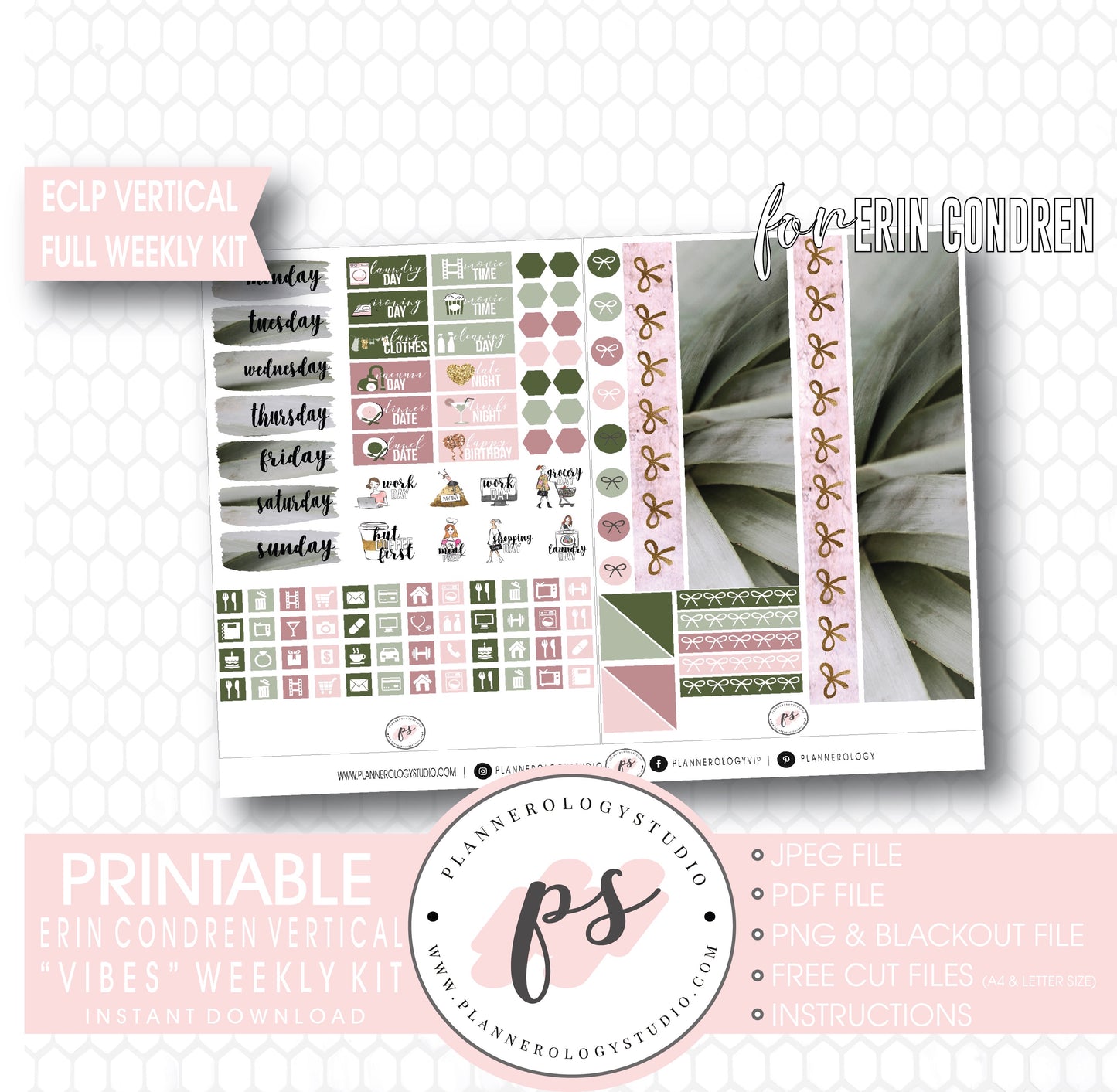 Vibes Stock Photo Full Weekly Kit Printable Planner Digital Stickers (for use with Erin Condren Vertical) - Plannerologystudio