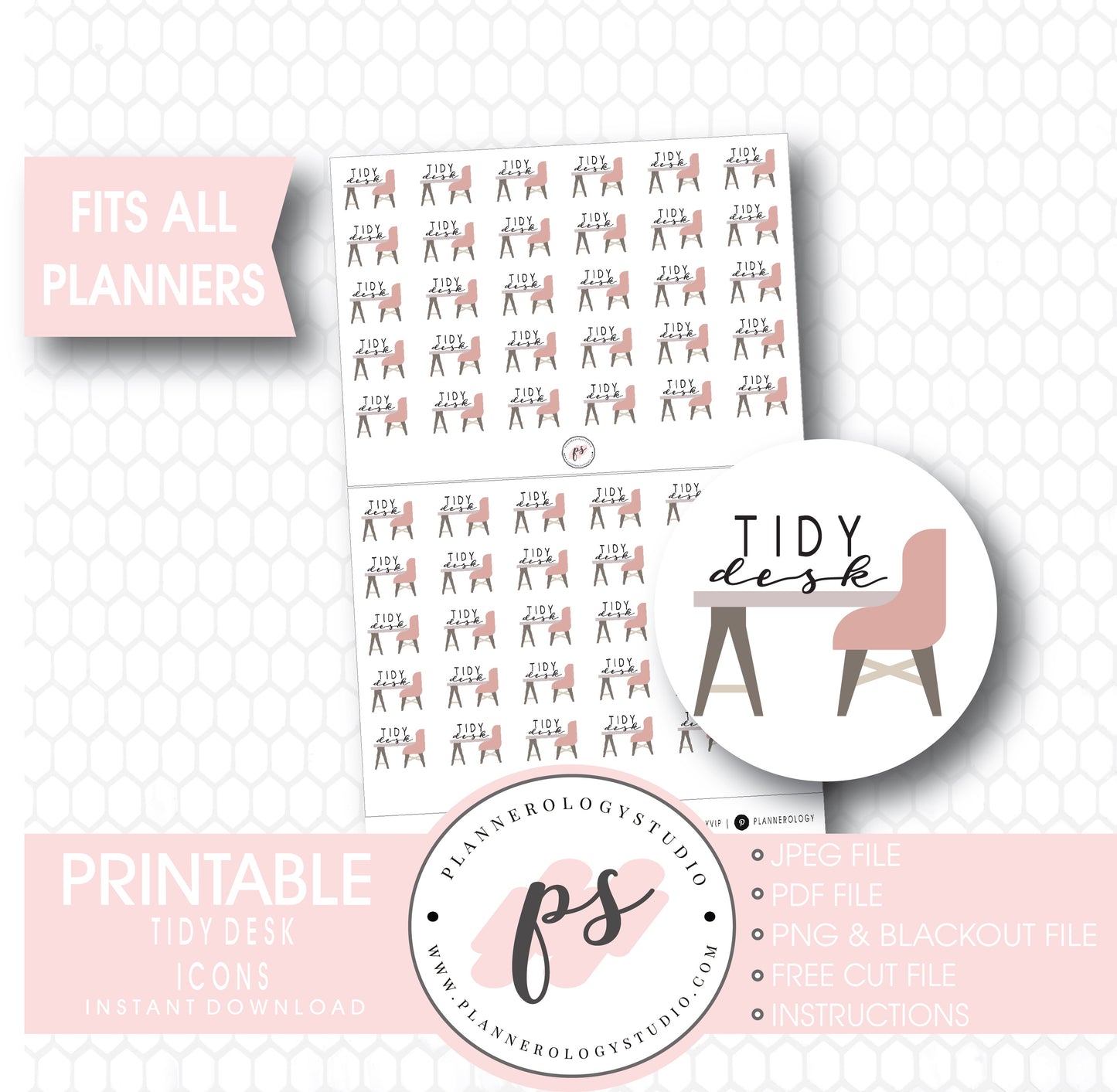 Tidy Desk Script & Icon Digital Printable Planner Stickers