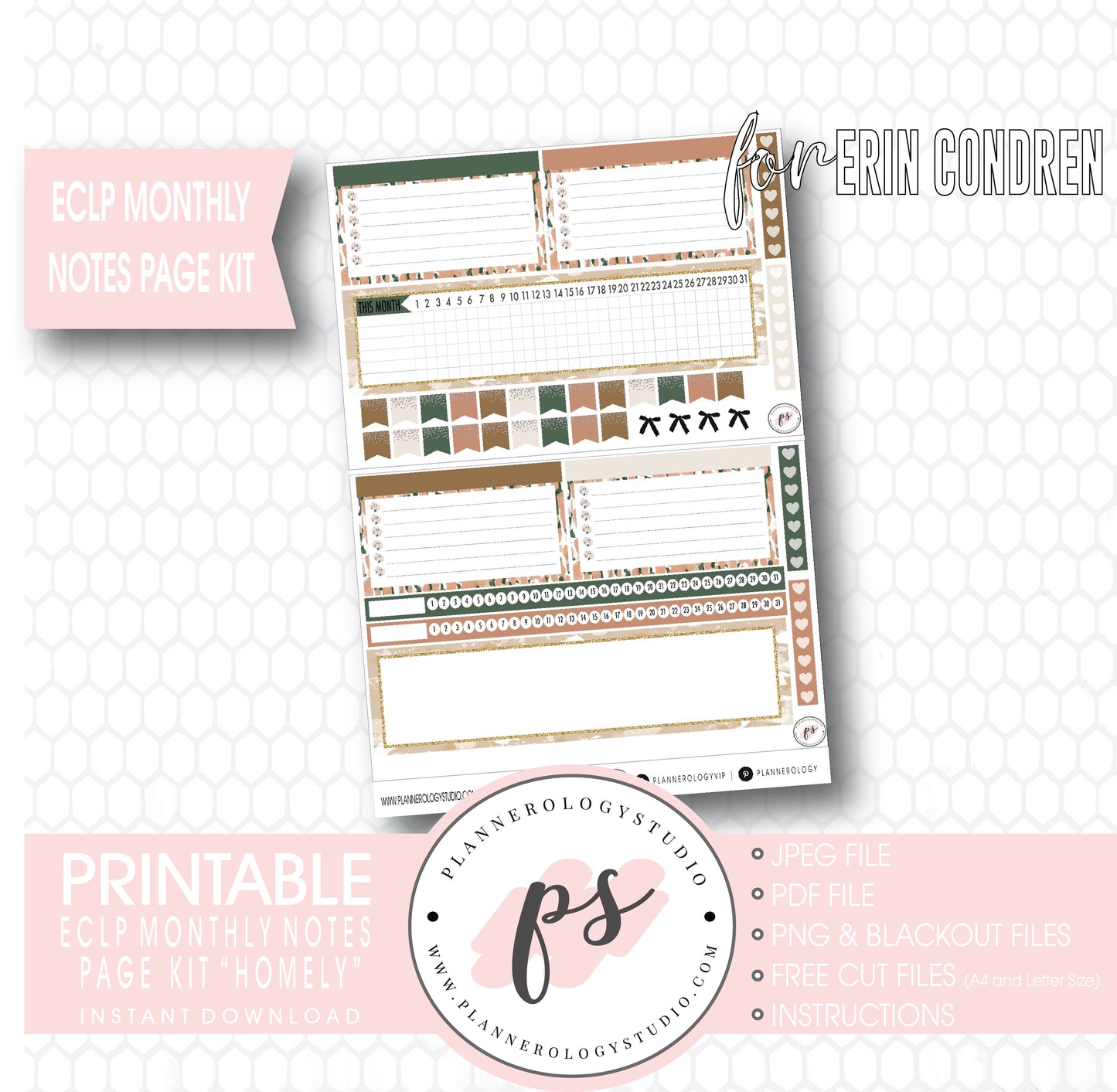 Homely Monthly Notes Page Kit Digital Printable Planner Stickers (for use with Standard A5 Wide Planners)