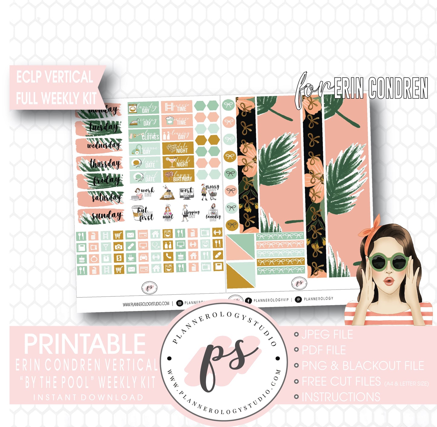 By the Pool Full Weekly Kit Printable Planner Digital Stickers (for use with Standard Vertical A5 Wide Planners)