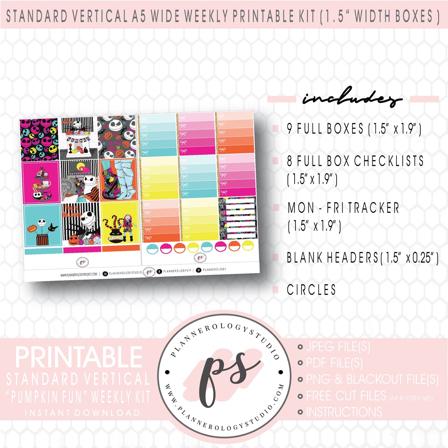 Pumpkin Fun (Halloween) Weekly Digital Printable Planner Stickers Kit (for use with Standard Vertical A5 Wide Planners)