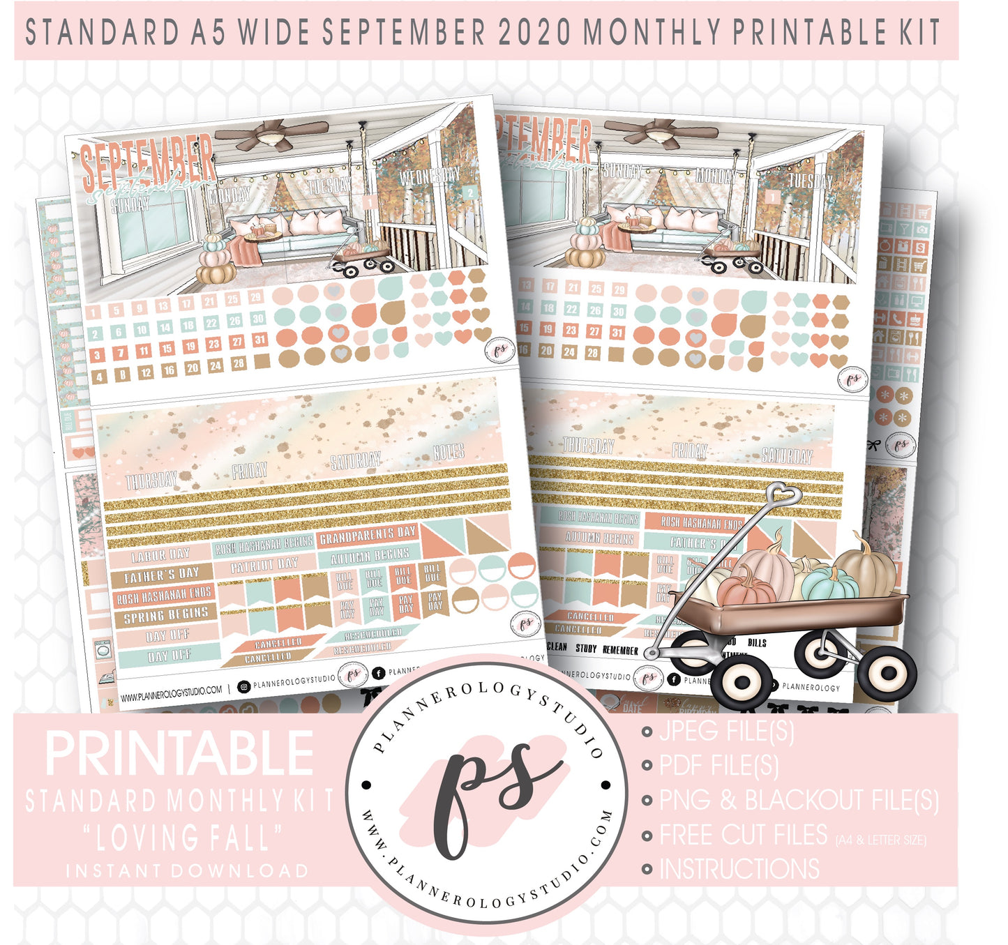 Loving Fall September 2020 Monthly Kit Digital Printable Planner Stickers (for use with Standard A5 Wide Planners)