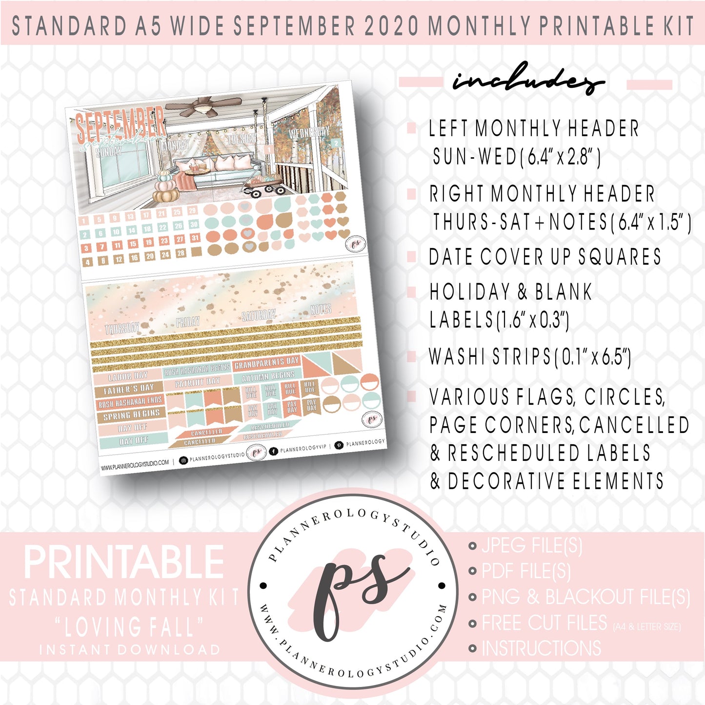 Loving Fall September 2020 Monthly Kit Digital Printable Planner Stickers (for use with Standard A5 Wide Planners)