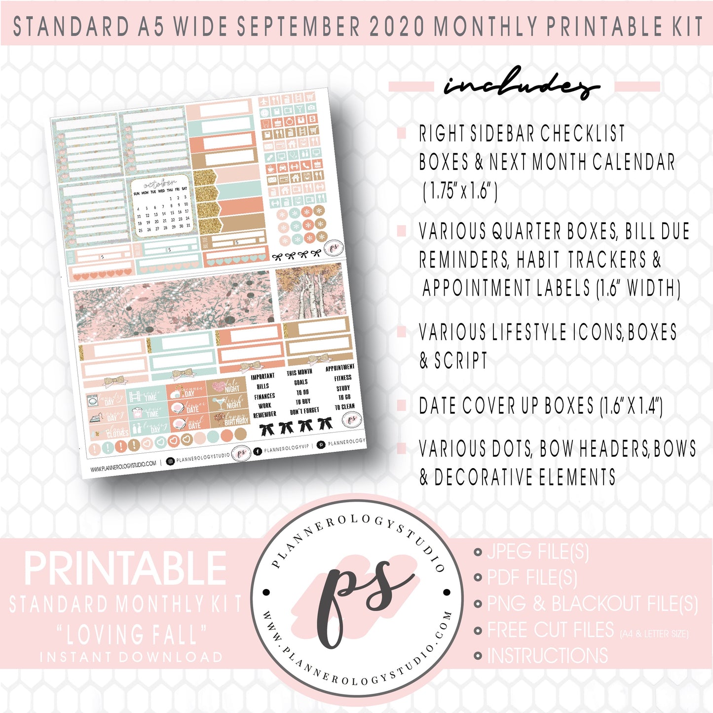 Loving Fall September 2020 Monthly Kit Digital Printable Planner Stickers (for use with Standard A5 Wide Planners)