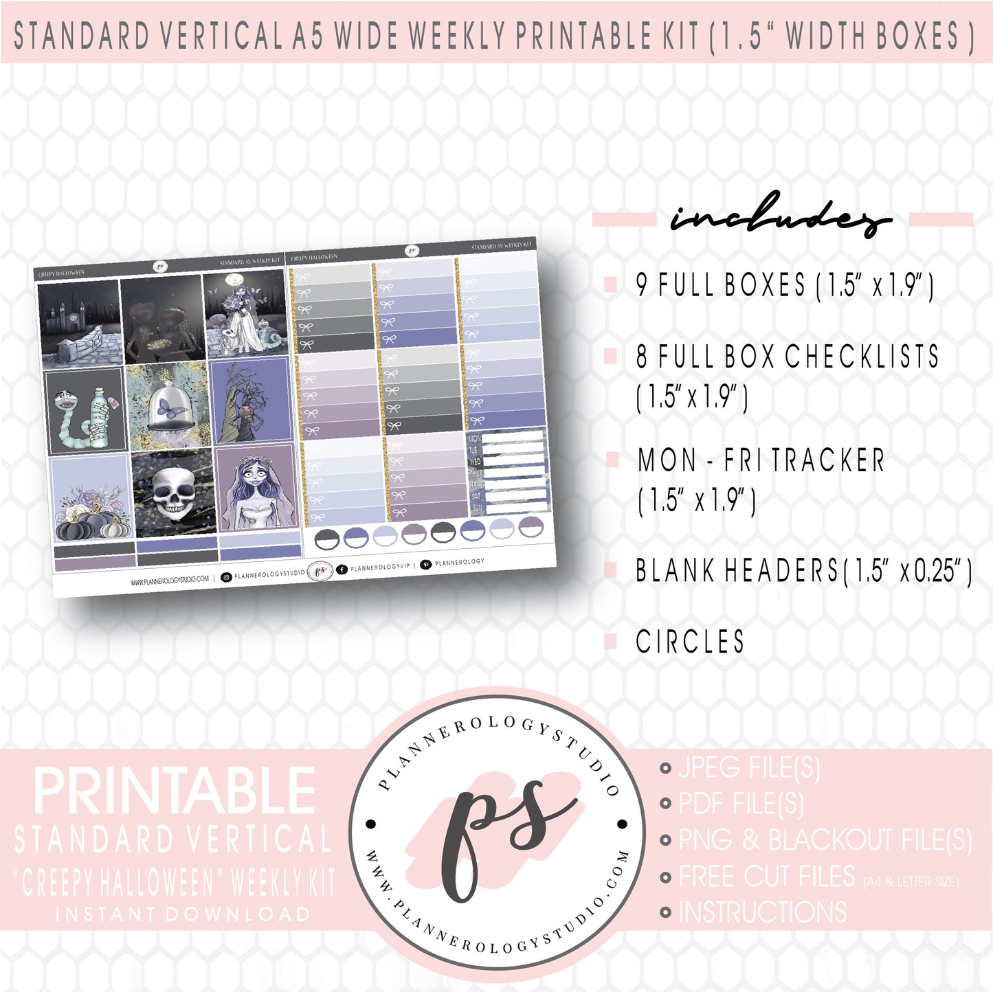 Creepy Halloween Weekly Digital Printable Planner Stickers Kit (for use with Standard Vertical A5 Wide Planners)