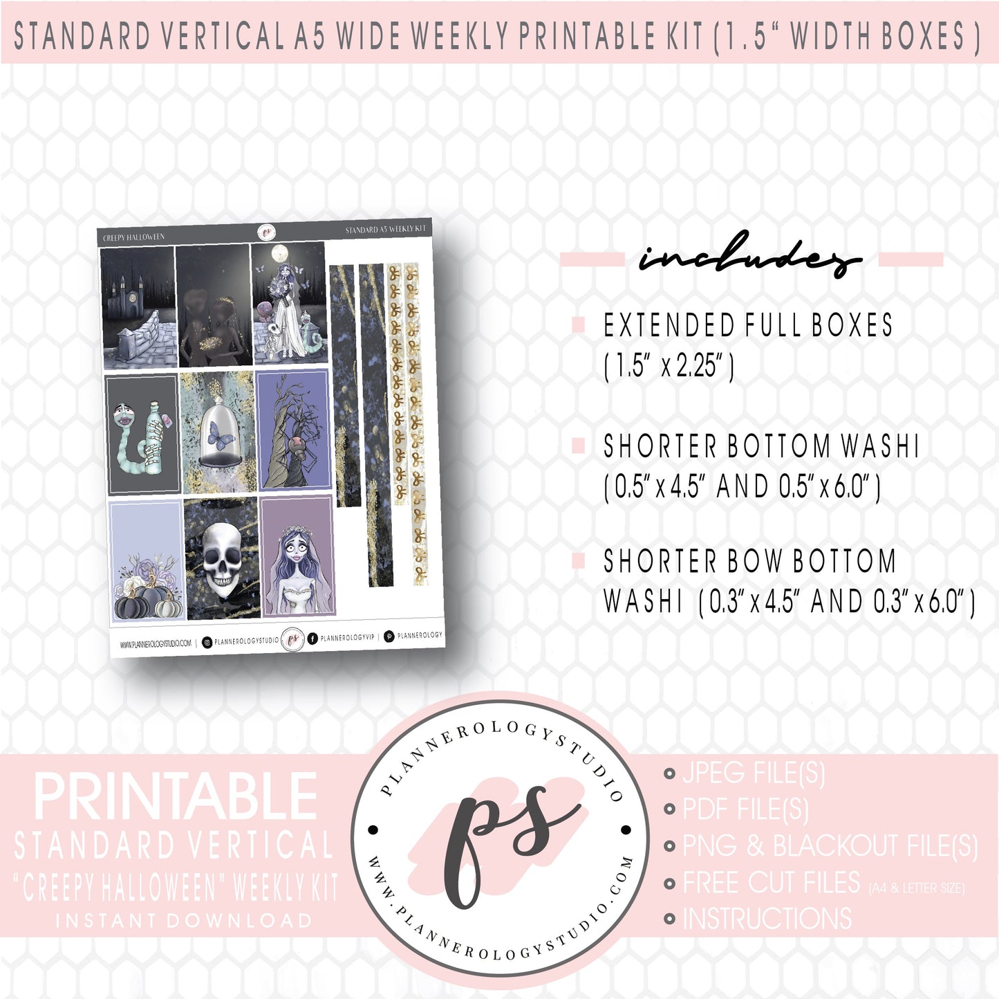 Creepy Halloween Weekly Digital Printable Planner Stickers Kit (for use with Standard Vertical A5 Wide Planners)