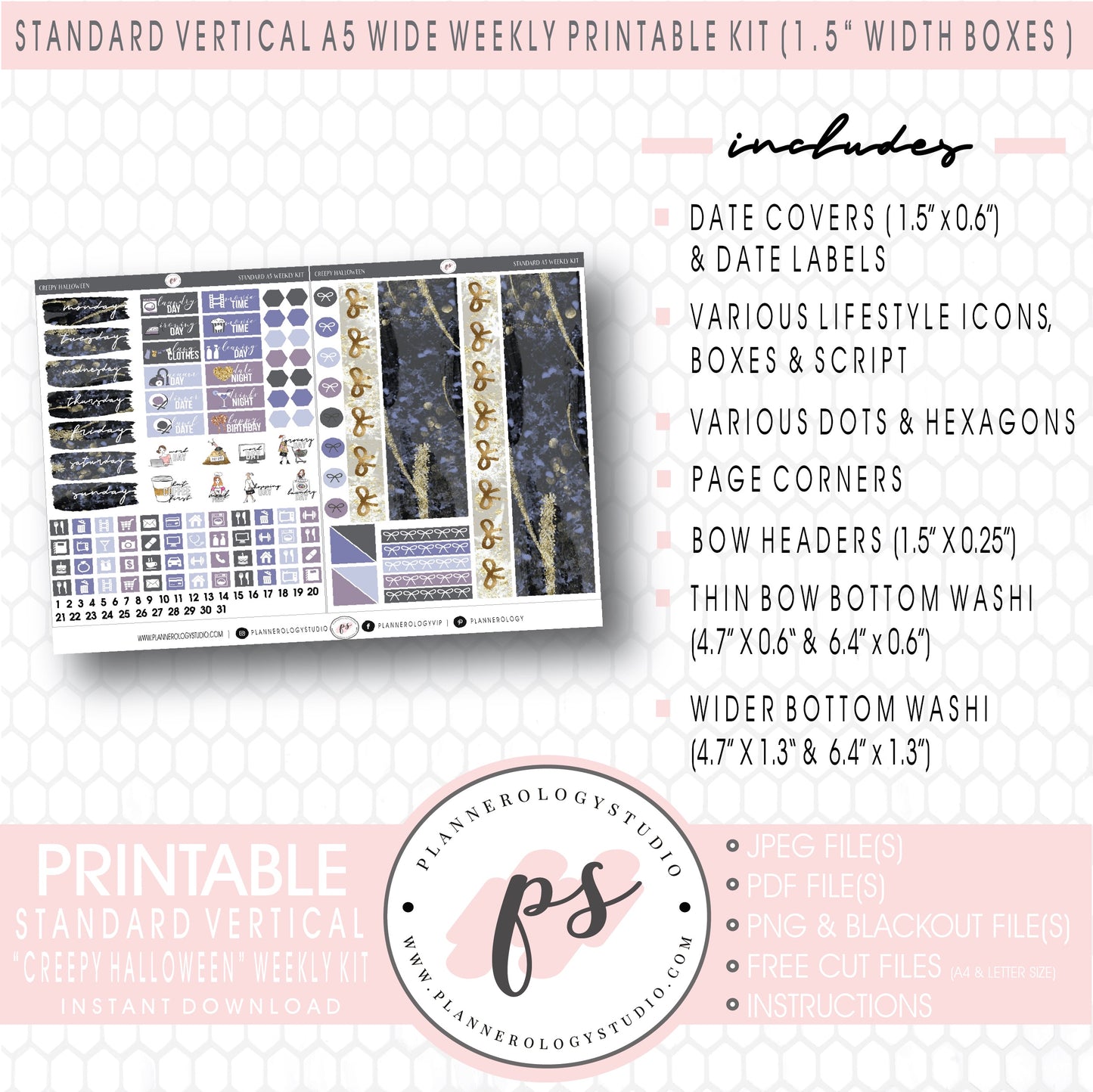 Creepy Halloween Weekly Digital Printable Planner Stickers Kit (for use with Standard Vertical A5 Wide Planners)