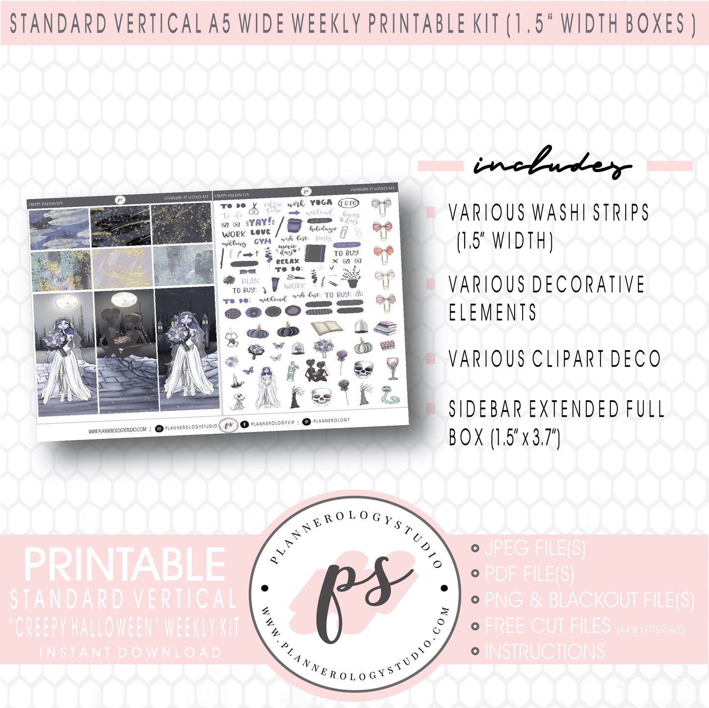 Creepy Halloween Weekly Digital Printable Planner Stickers Kit (for use with Standard Vertical A5 Wide Planners)