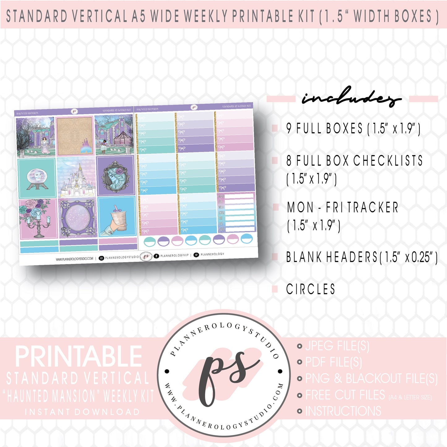 Haunted Mansion Weekly Digital Printable Planner Stickers Kit (for use with Standard Vertical A5 Wide Planners)