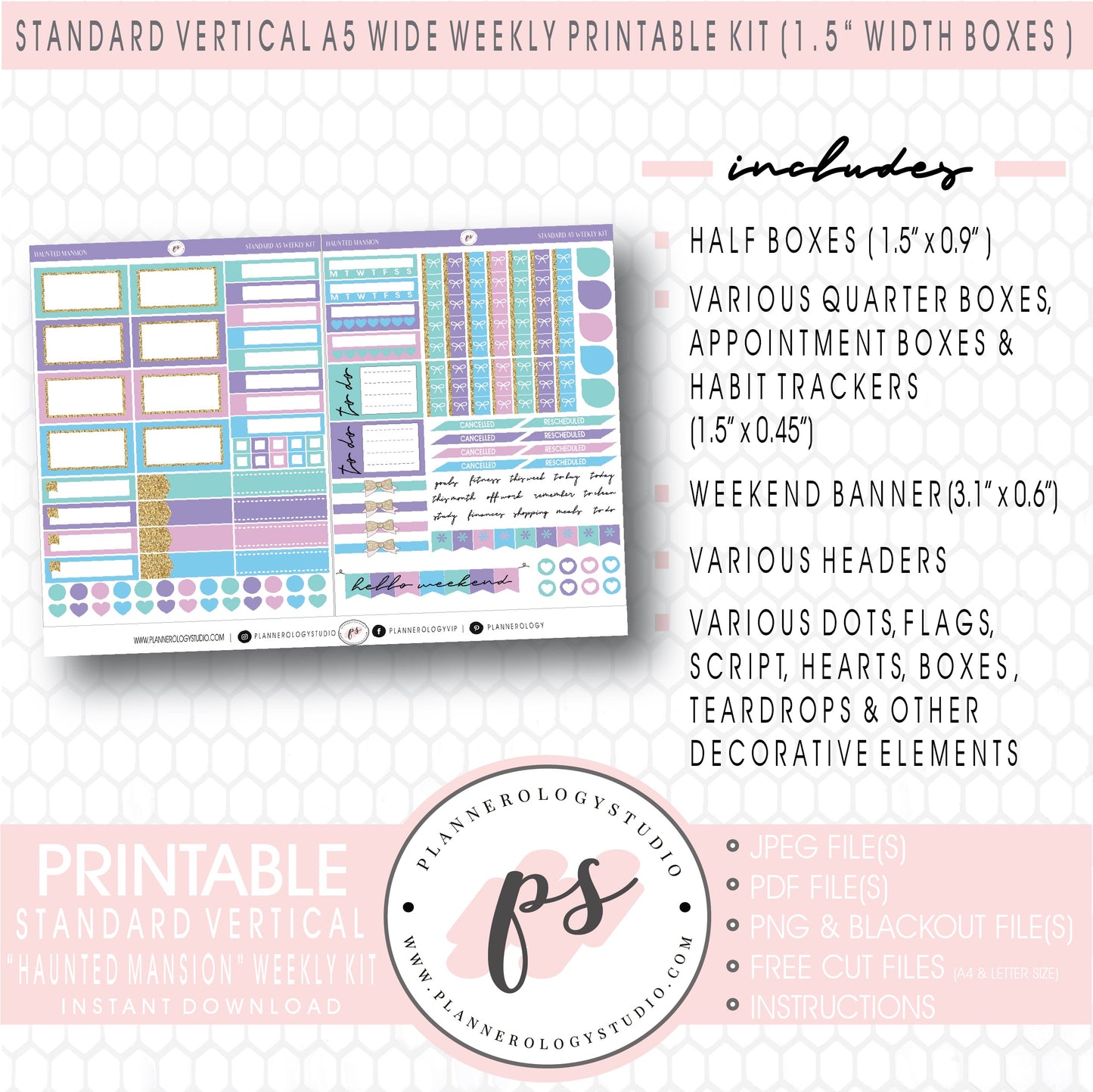 Haunted Mansion Weekly Digital Printable Planner Stickers Kit (for use with Standard Vertical A5 Wide Planners)