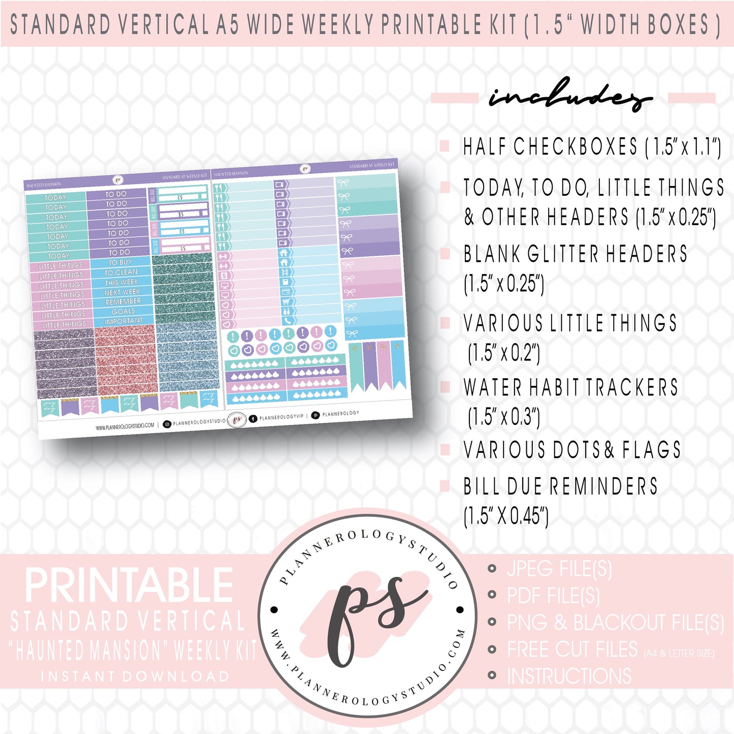 Haunted Mansion Weekly Digital Printable Planner Stickers Kit (for use with Standard Vertical A5 Wide Planners)