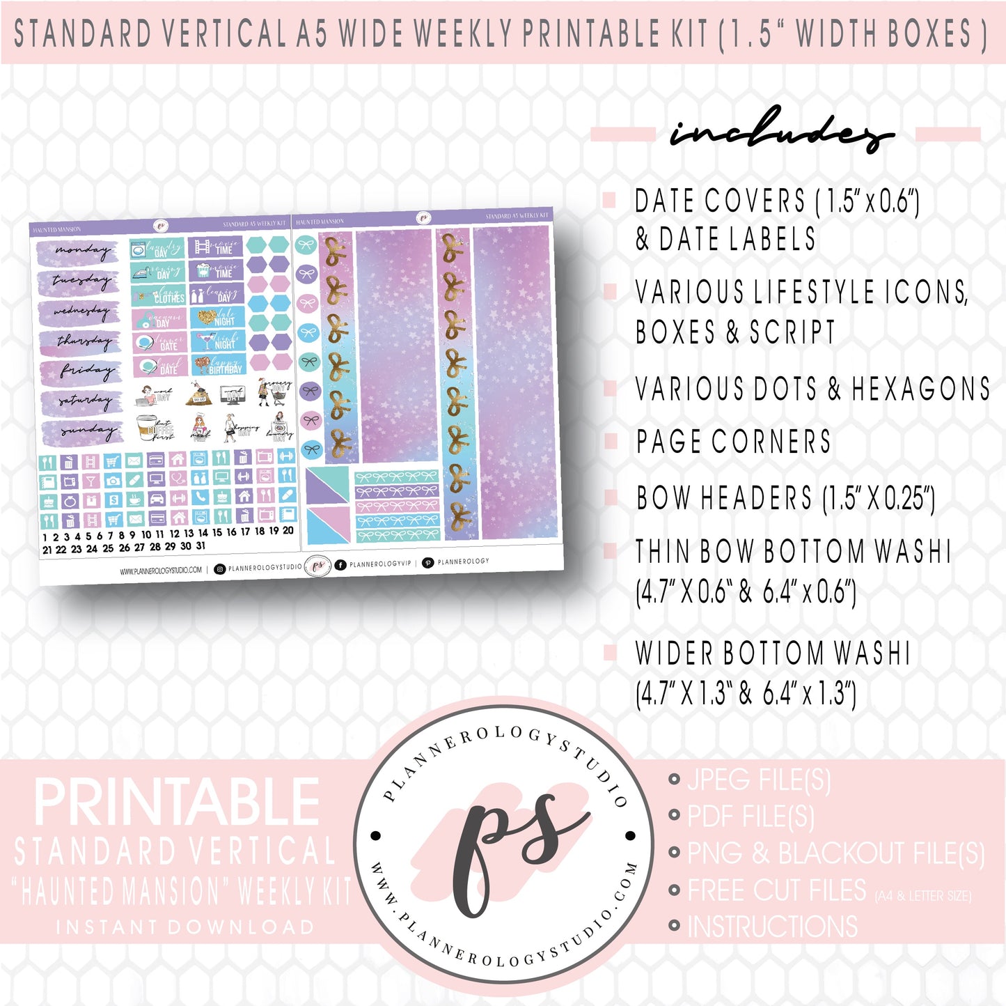 Haunted Mansion Weekly Digital Printable Planner Stickers Kit (for use with Standard Vertical A5 Wide Planners)