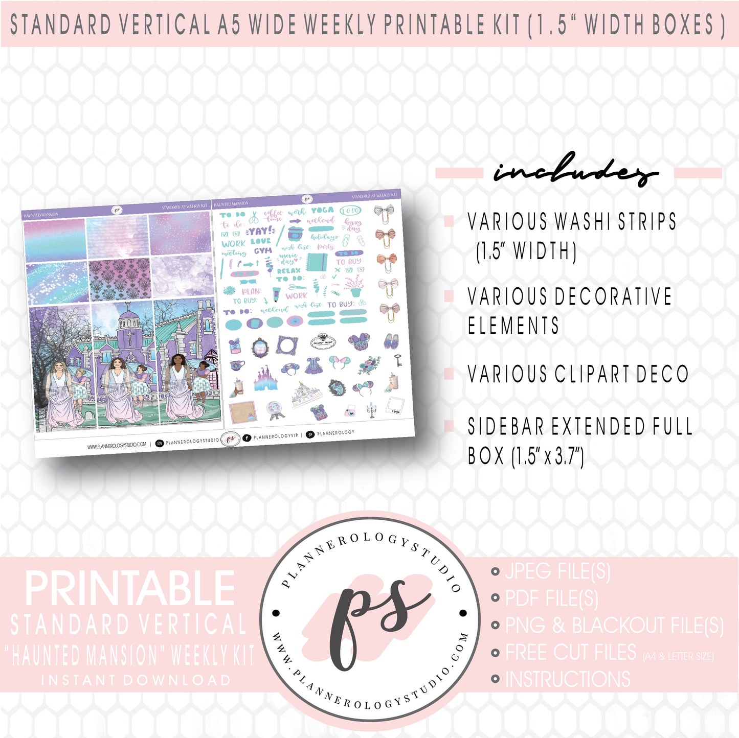 Haunted Mansion Weekly Digital Printable Planner Stickers Kit (for use with Standard Vertical A5 Wide Planners)