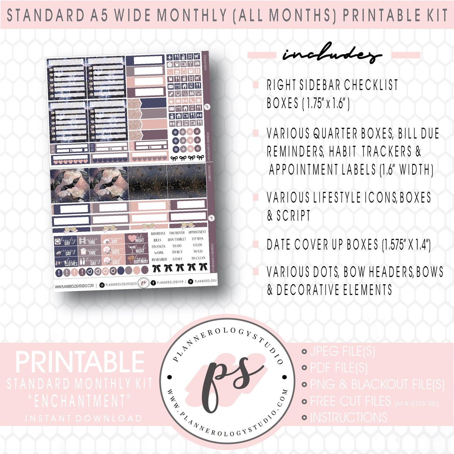 Enchantment Monthly Kit Digital Printable Planner Stickers (Undated All Months for Standard A5 Wide Planners)