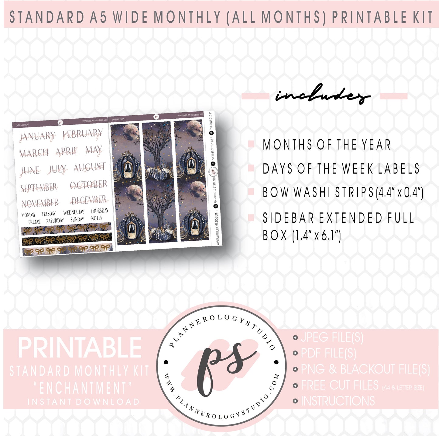 Enchantment Monthly Kit Digital Printable Planner Stickers (Undated All Months for Standard A5 Wide Planners)