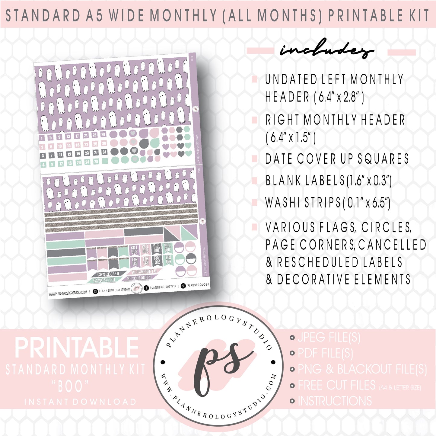Boo Halloween Monthly Kit Digital Printable Planner Stickers (Undated All Months for Standard A5 Wide Planners)