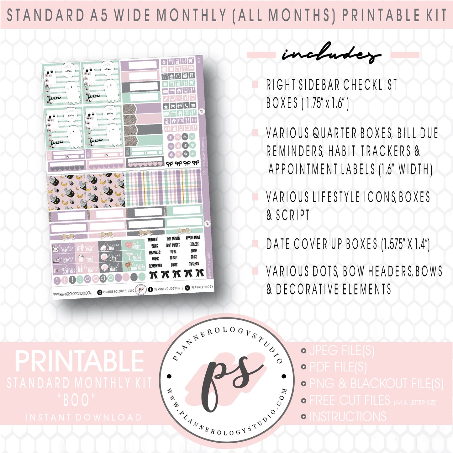 Boo Halloween Monthly Kit Digital Printable Planner Stickers (Undated All Months for Standard A5 Wide Planners)