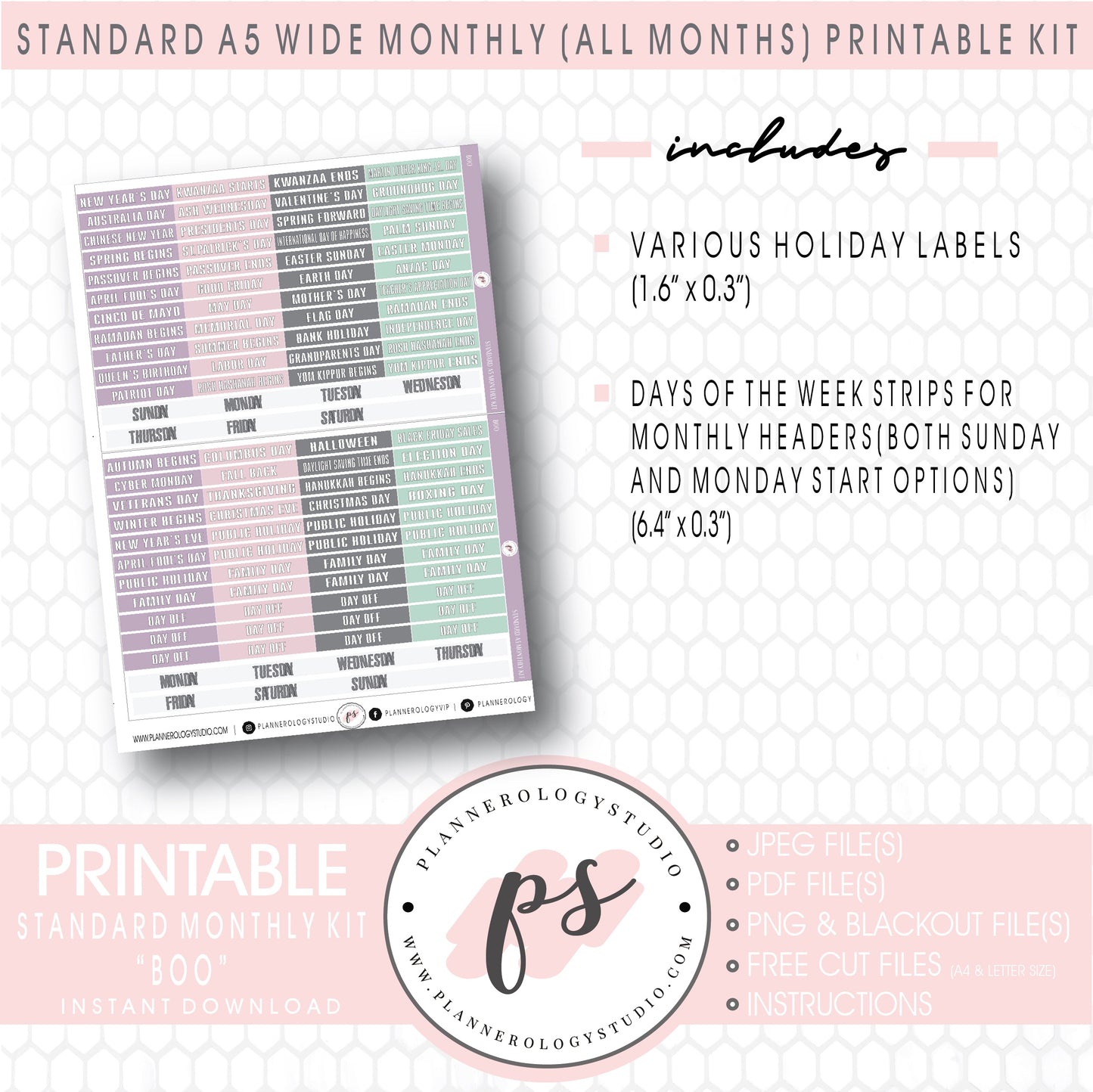 Boo Halloween Monthly Kit Digital Printable Planner Stickers (Undated All Months for Standard A5 Wide Planners)