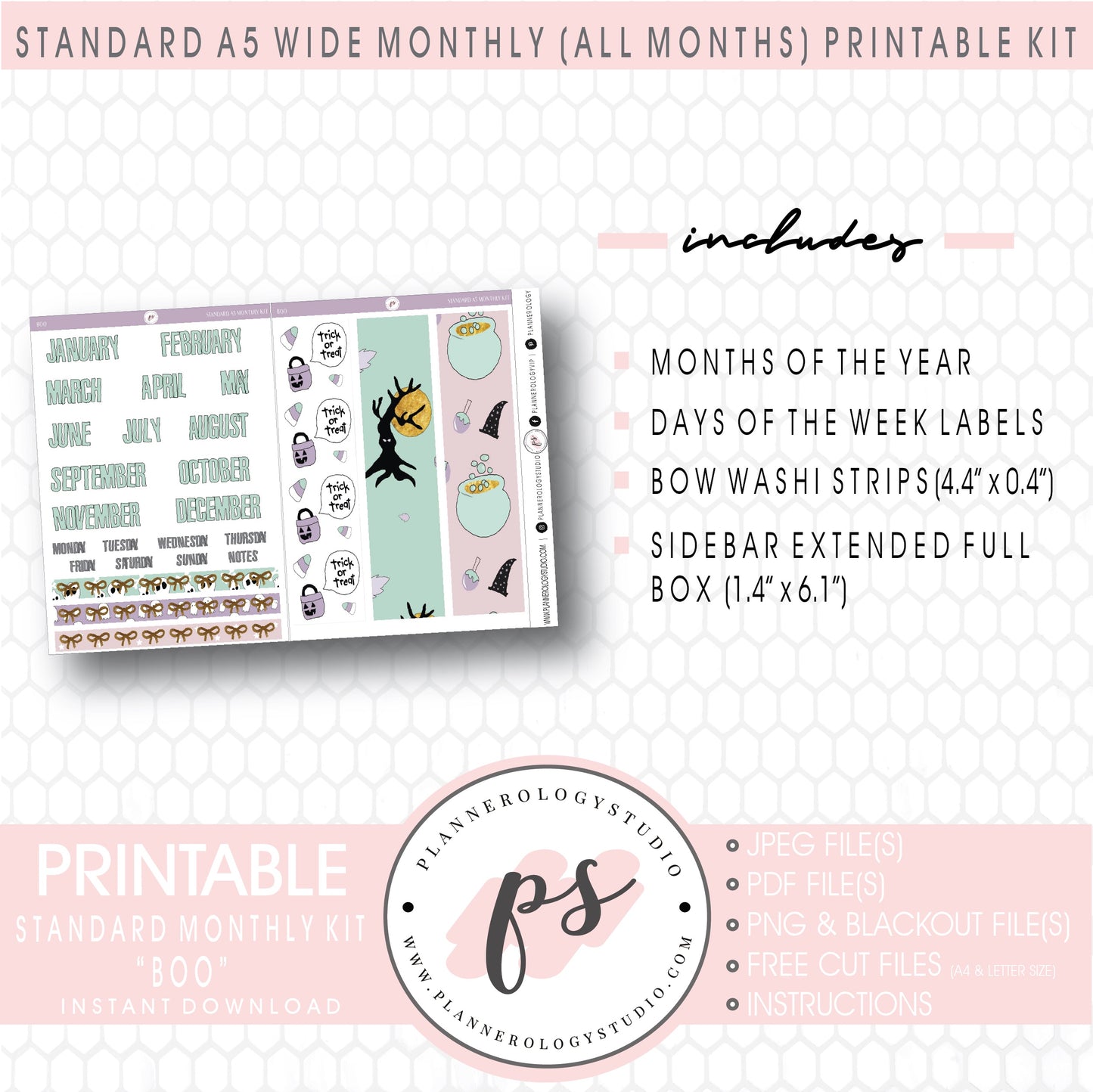Boo Halloween Monthly Kit Digital Printable Planner Stickers (Undated All Months for Standard A5 Wide Planners)