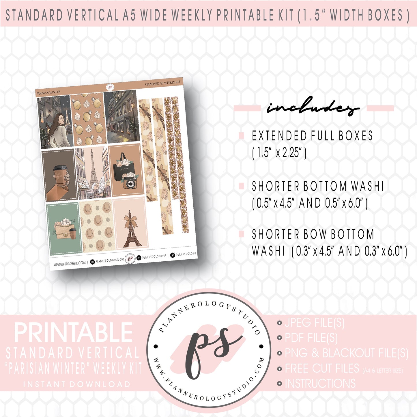 Parisian Winter Weekly Digital Printable Planner Stickers Kit (for use with Standard Vertical A5 Wide Planners)