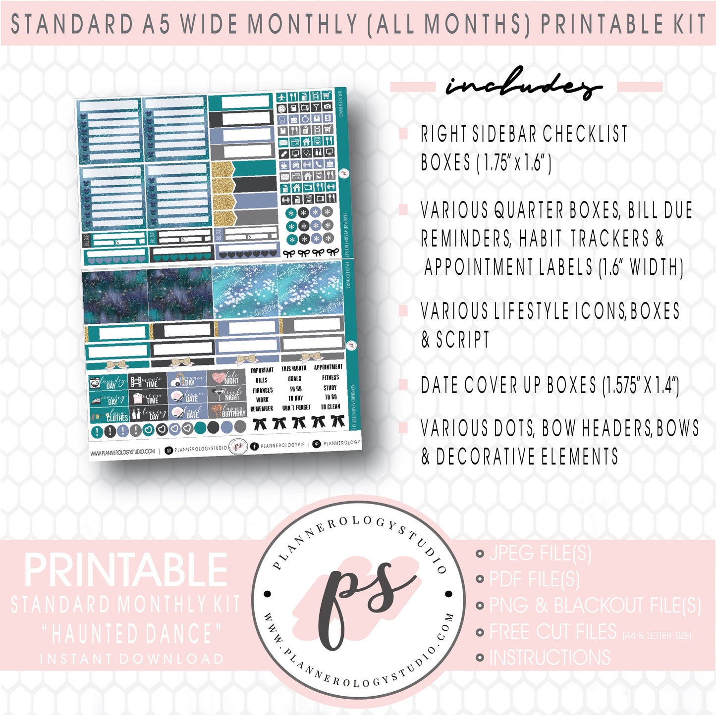 Haunted Dance Monthly Kit Digital Printable Planner Stickers (Undated All Months for Standard A5 Wide Planners)