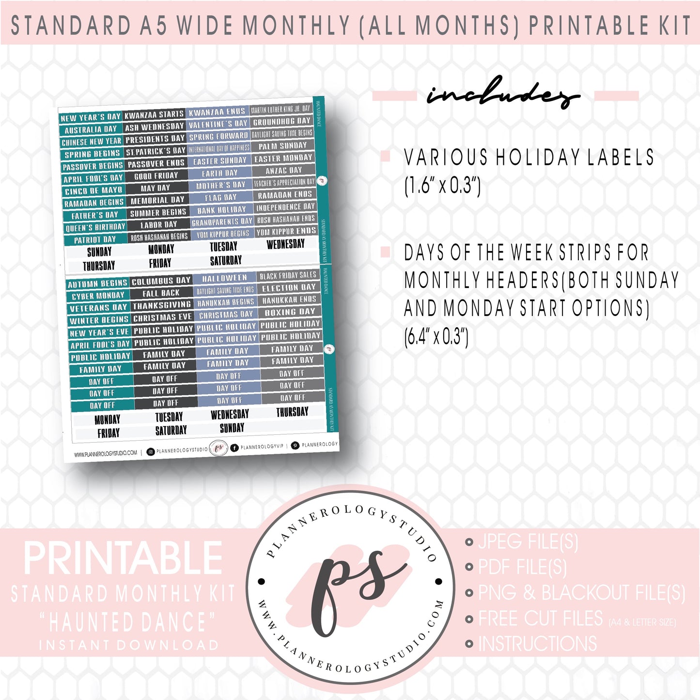 Haunted Dance Monthly Kit Digital Printable Planner Stickers (Undated All Months for Standard A5 Wide Planners)