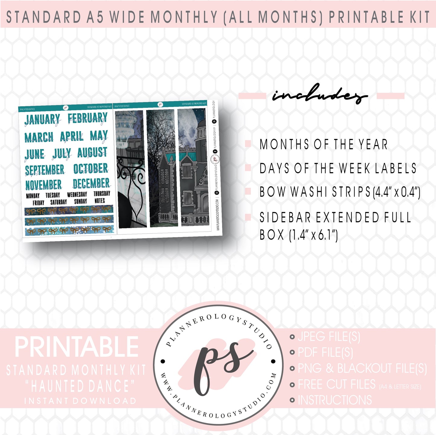 Haunted Dance Monthly Kit Digital Printable Planner Stickers (Undated All Months for Standard A5 Wide Planners)