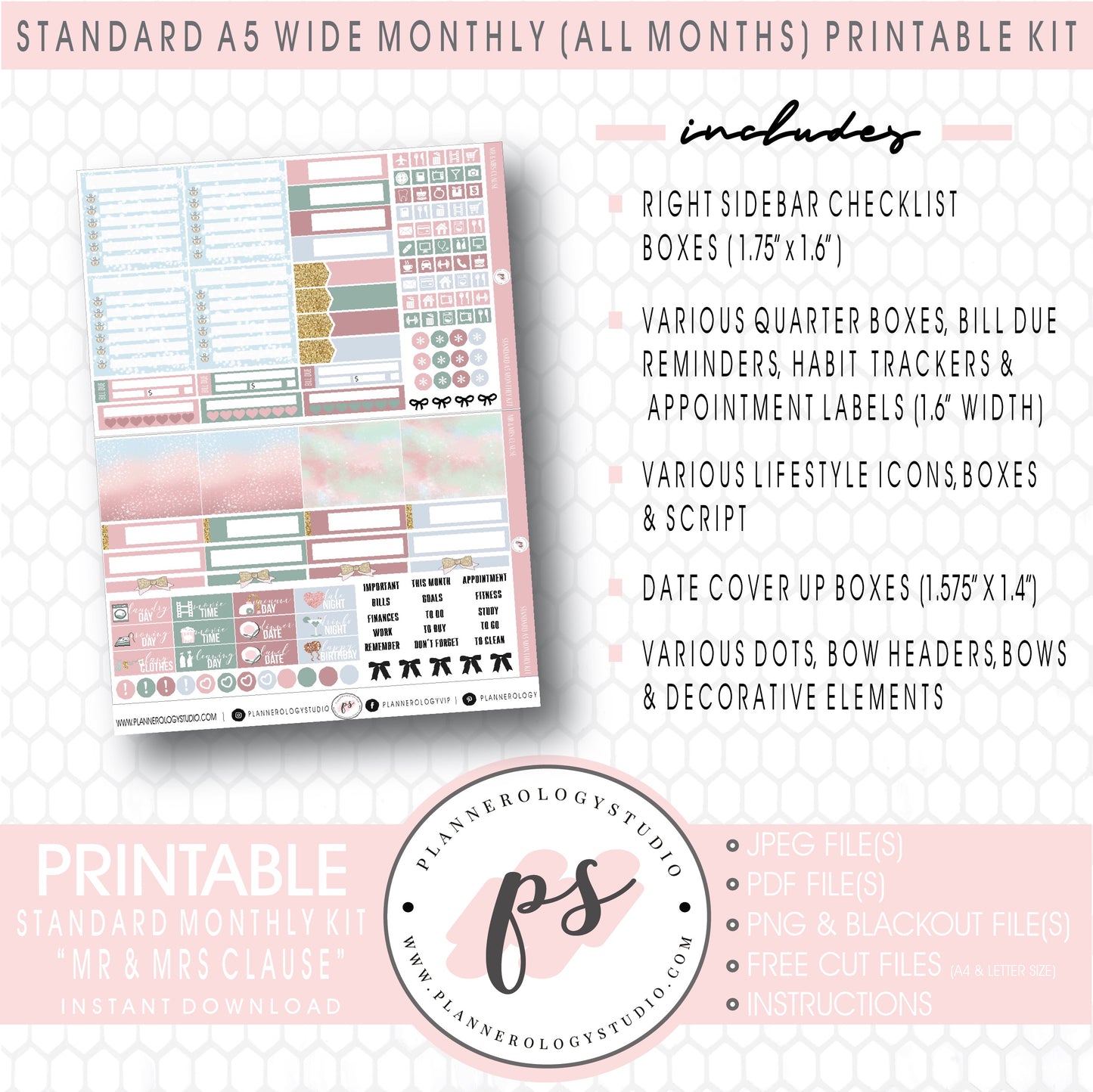 Mr & Mrs Clause Monthly Kit Digital Printable Planner Stickers (Undated All Months for Standard A5 Wide Planners)