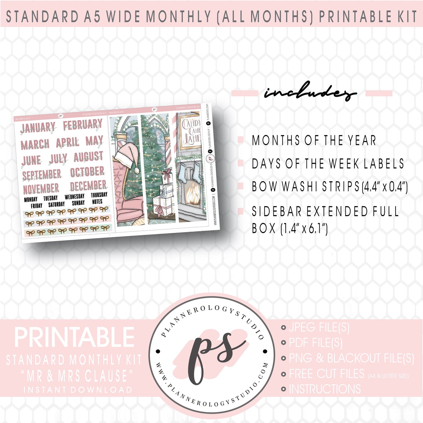 Mr & Mrs Clause Monthly Kit Digital Printable Planner Stickers (Undated All Months for Standard A5 Wide Planners)