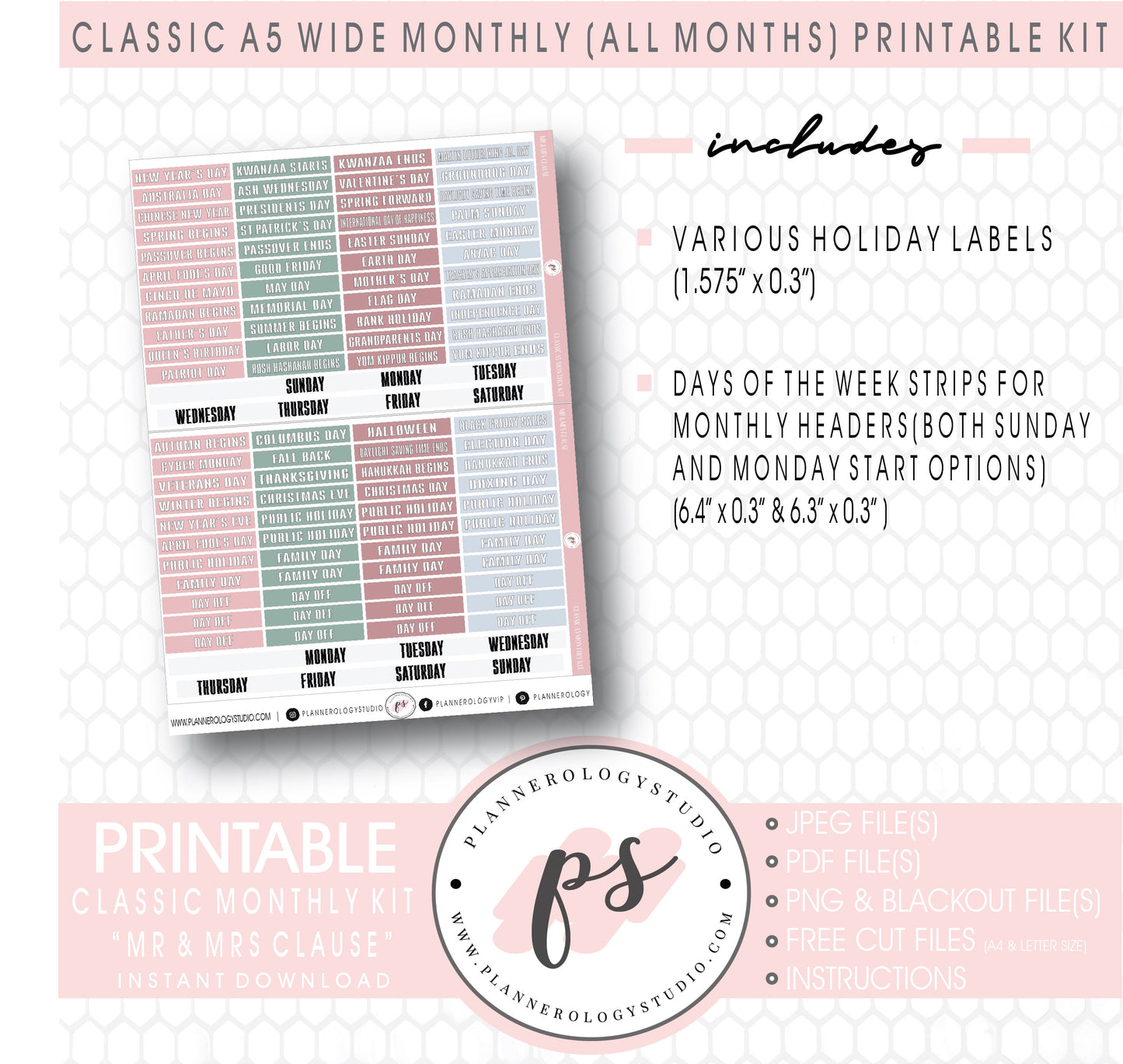 Mr & Mrs Clause Monthly Kit Digital Printable Planner Stickers (Undated All Months for Classic A5 Wide Planners)