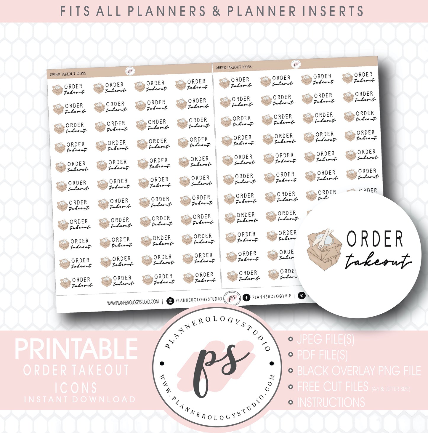 Order Takeout Bujo Script & Icon Digital Printable Planner Stickers