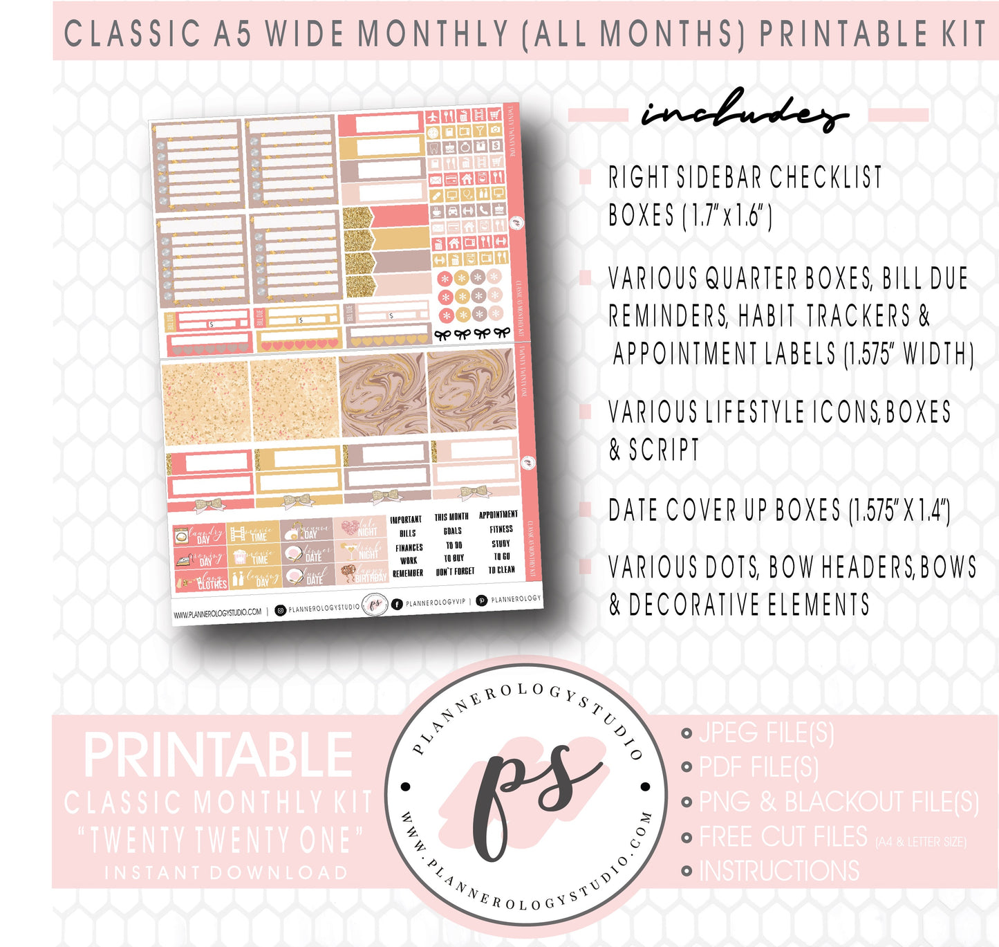 Twenty Twenty One New Years Monthly Kit Digital Printable Planner Stickers (Undated All Months for Classic A5 Wide Planners)