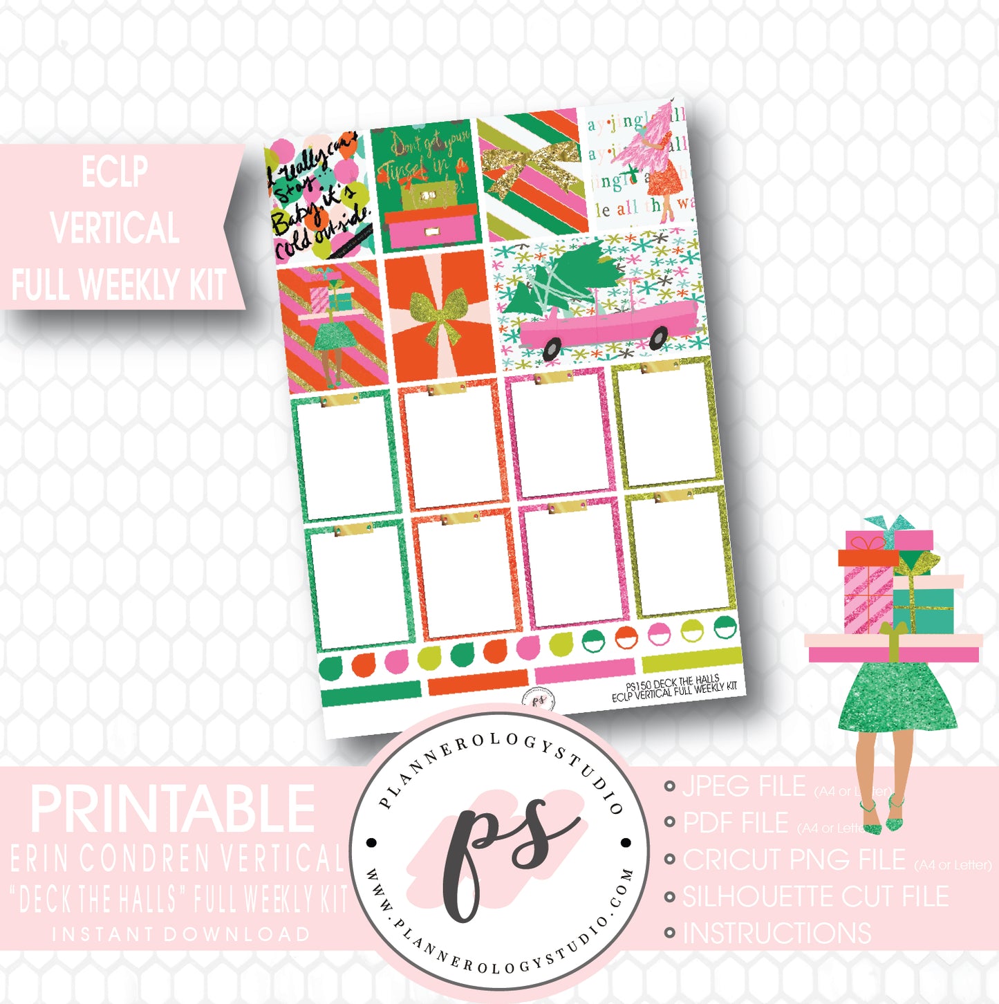 Deck the Halls Christmas Full Weekly Kit Printable Planner Stickers (for use with ECLP Vertical) - Plannerologystudio