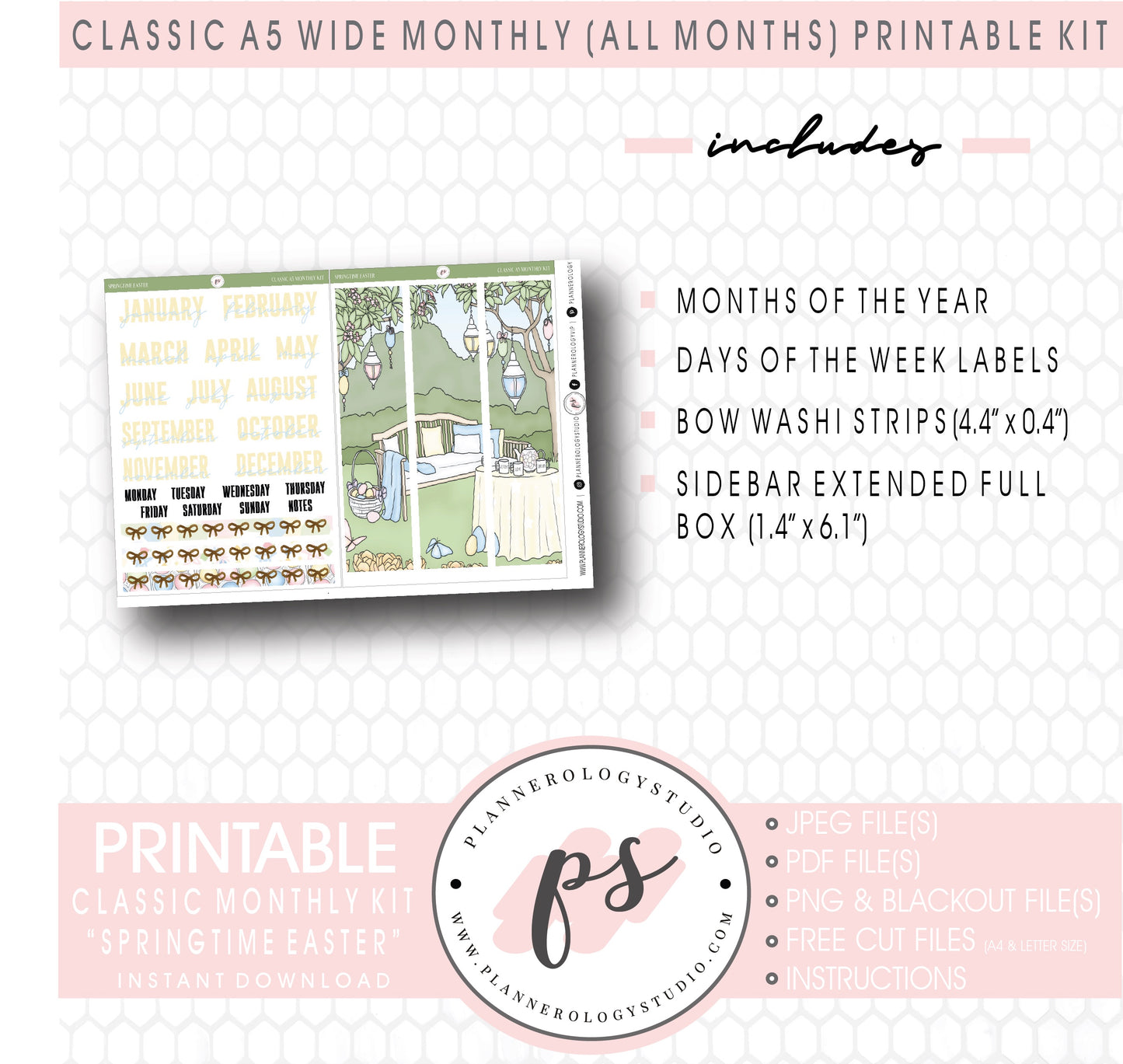 Springtime Easter Monthly Kit Digital Printable Planner Stickers (Undated All Months for Classic A5 Wide Planners)