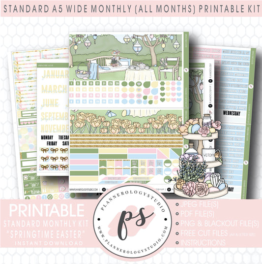 Springtime Easter Monthly Kit Digital Printable Planner Stickers (Undated All Months for Standard A5 Wide Planners)