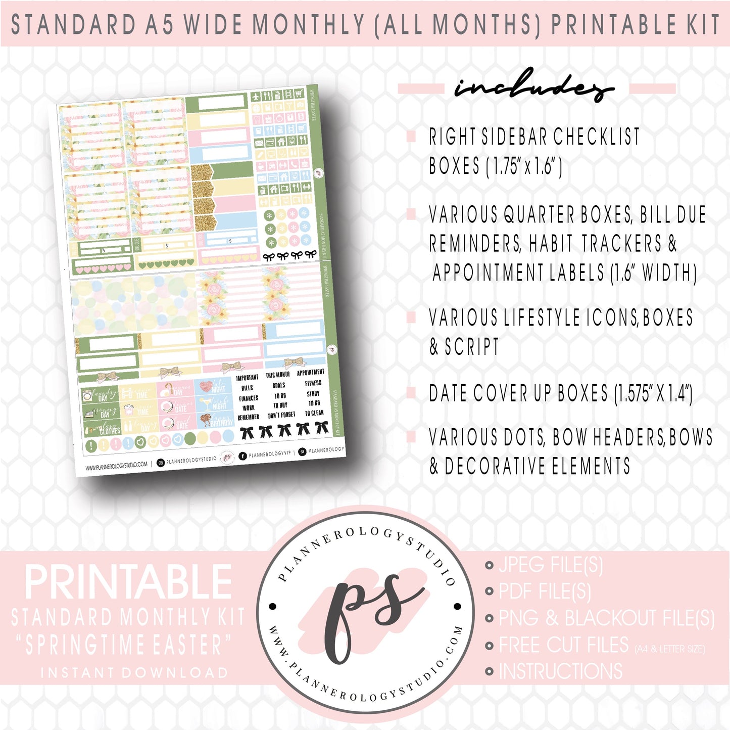 Springtime Easter Monthly Kit Digital Printable Planner Stickers (Undated All Months for Standard A5 Wide Planners)