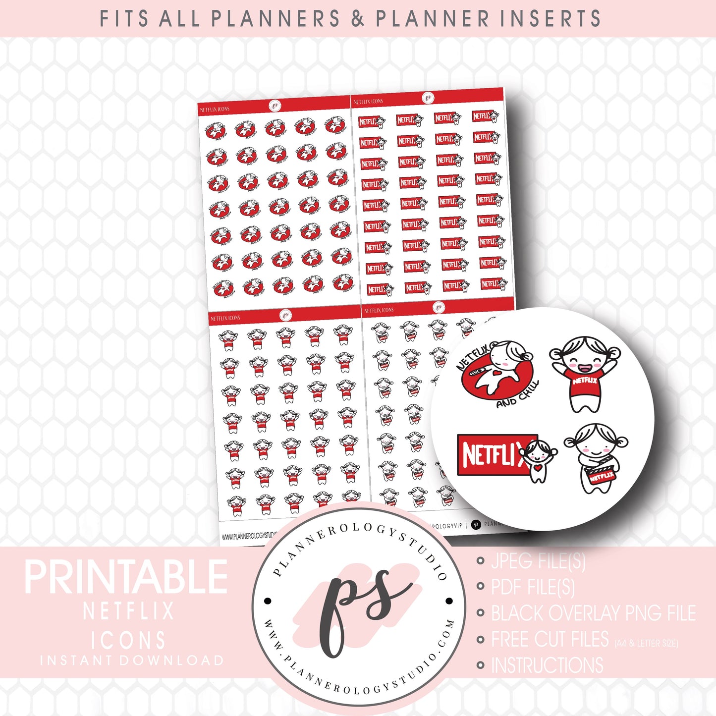 Netflix Bujo Emoticon Icon Digital Printable Planner Stickers